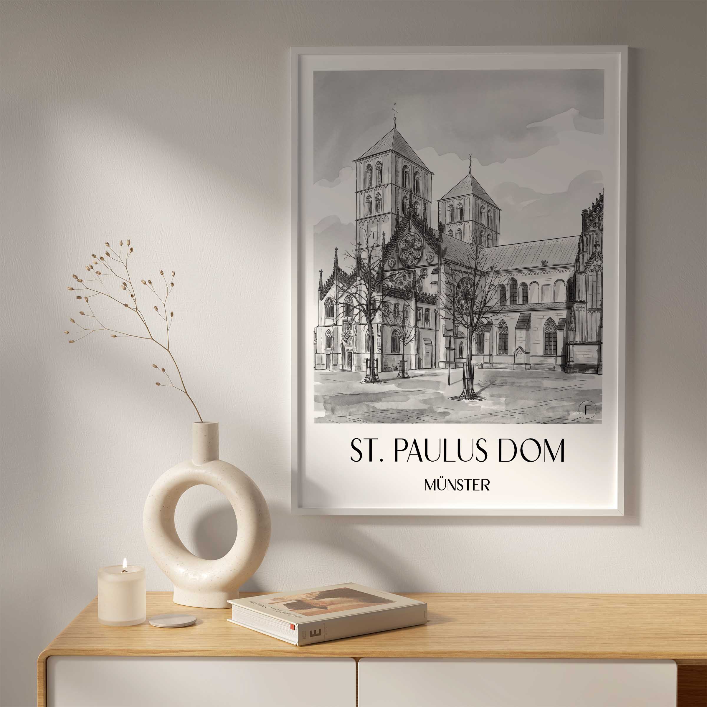 st.-paulus-dom-münster-deutschland-poster-aquarell-schwarz-weiss