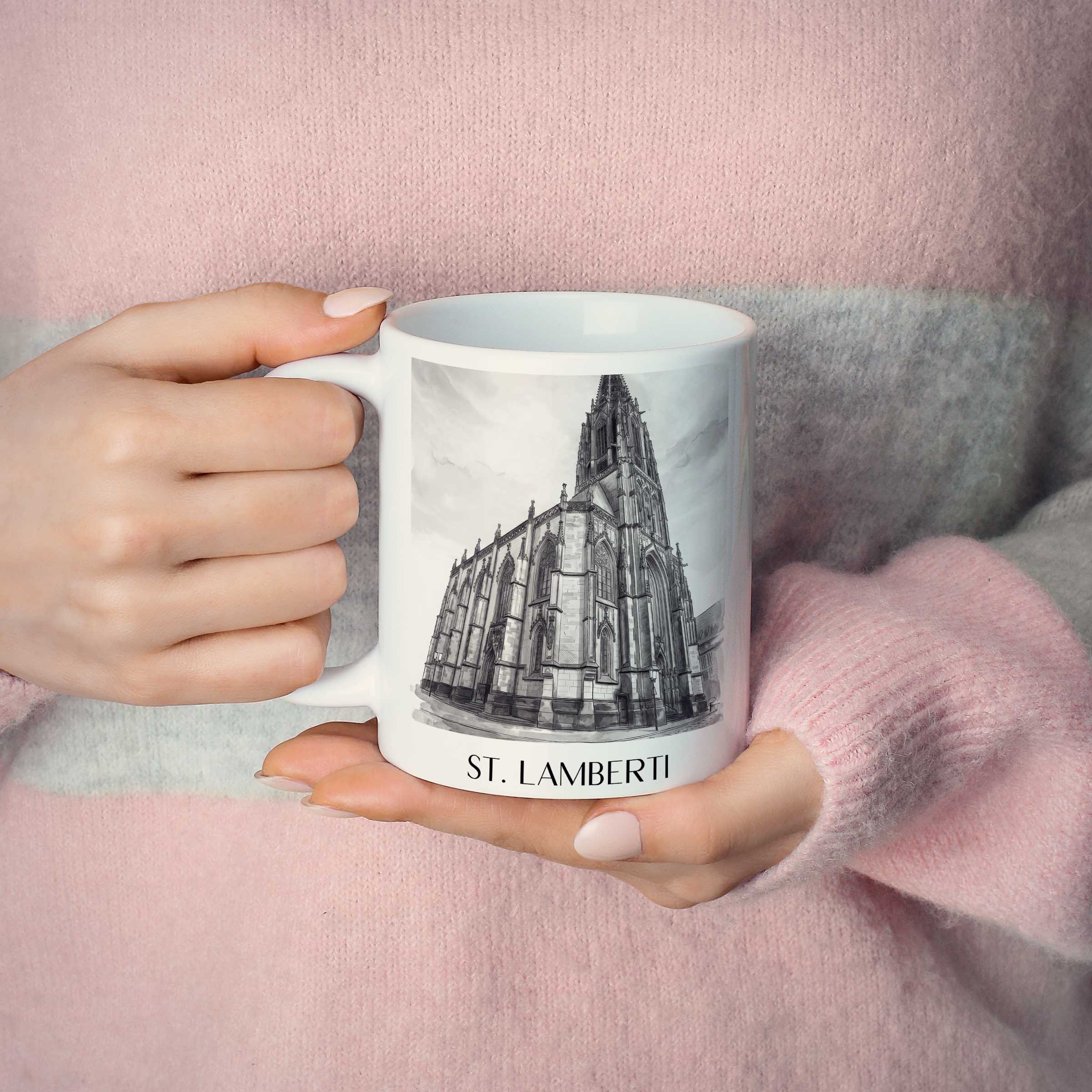 st.-lamberti-münster-deutschland-kaffeebecher-aquarell-schwarz-weiss