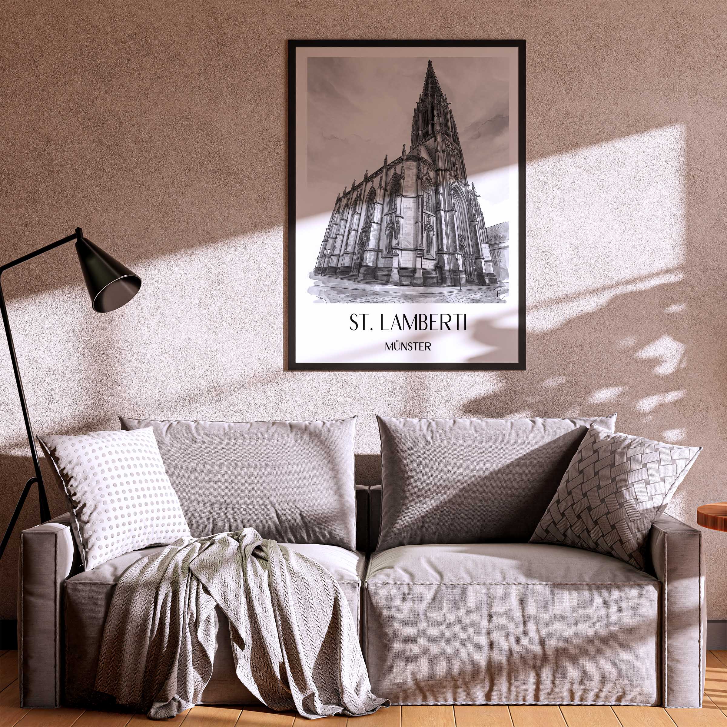 st.-lamberti-münster-deutschland-poster-aquarell-schwarz-weiss
