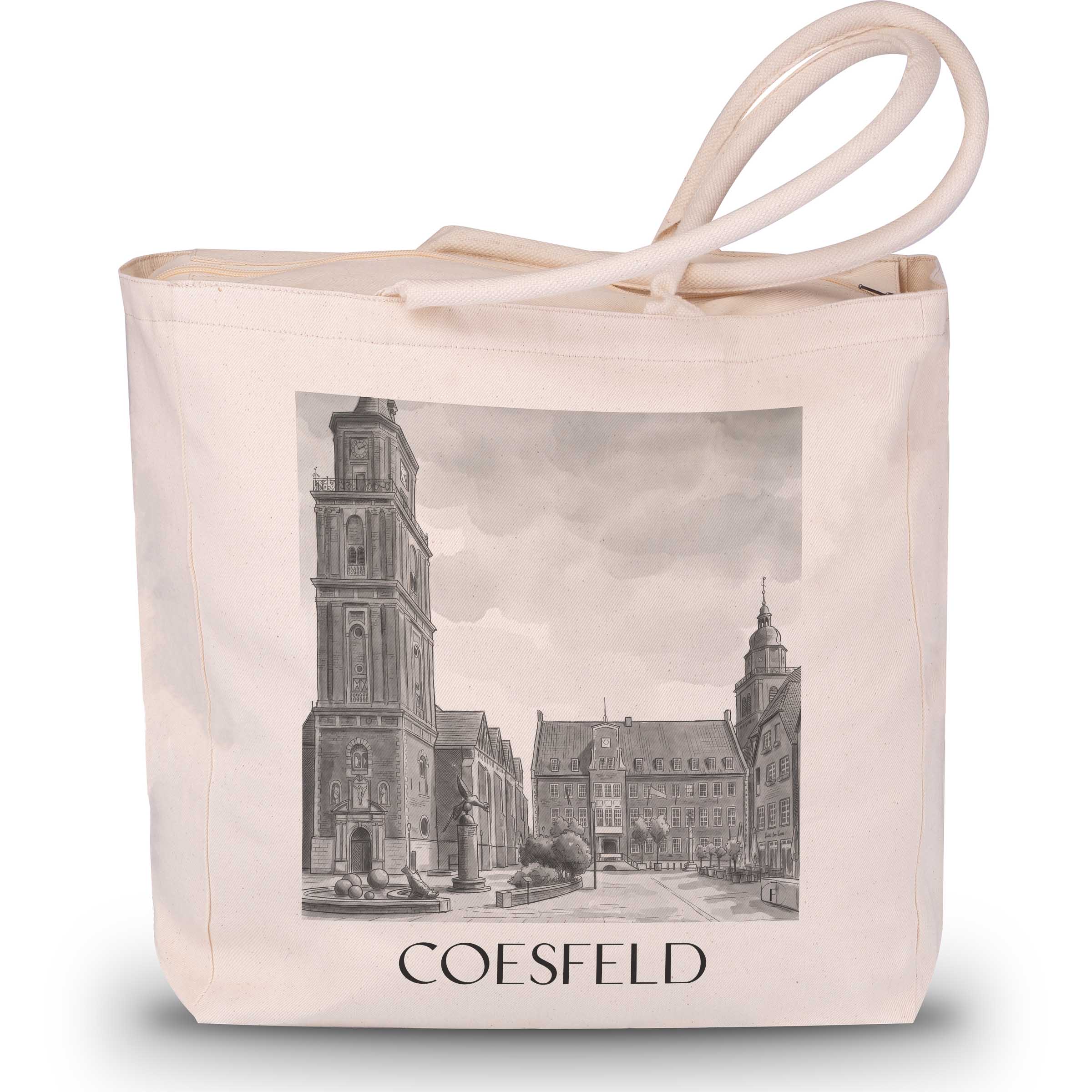 coesfeld-münsterland-deutschland-einkaufstasche-aquarell-schwarz-weiss