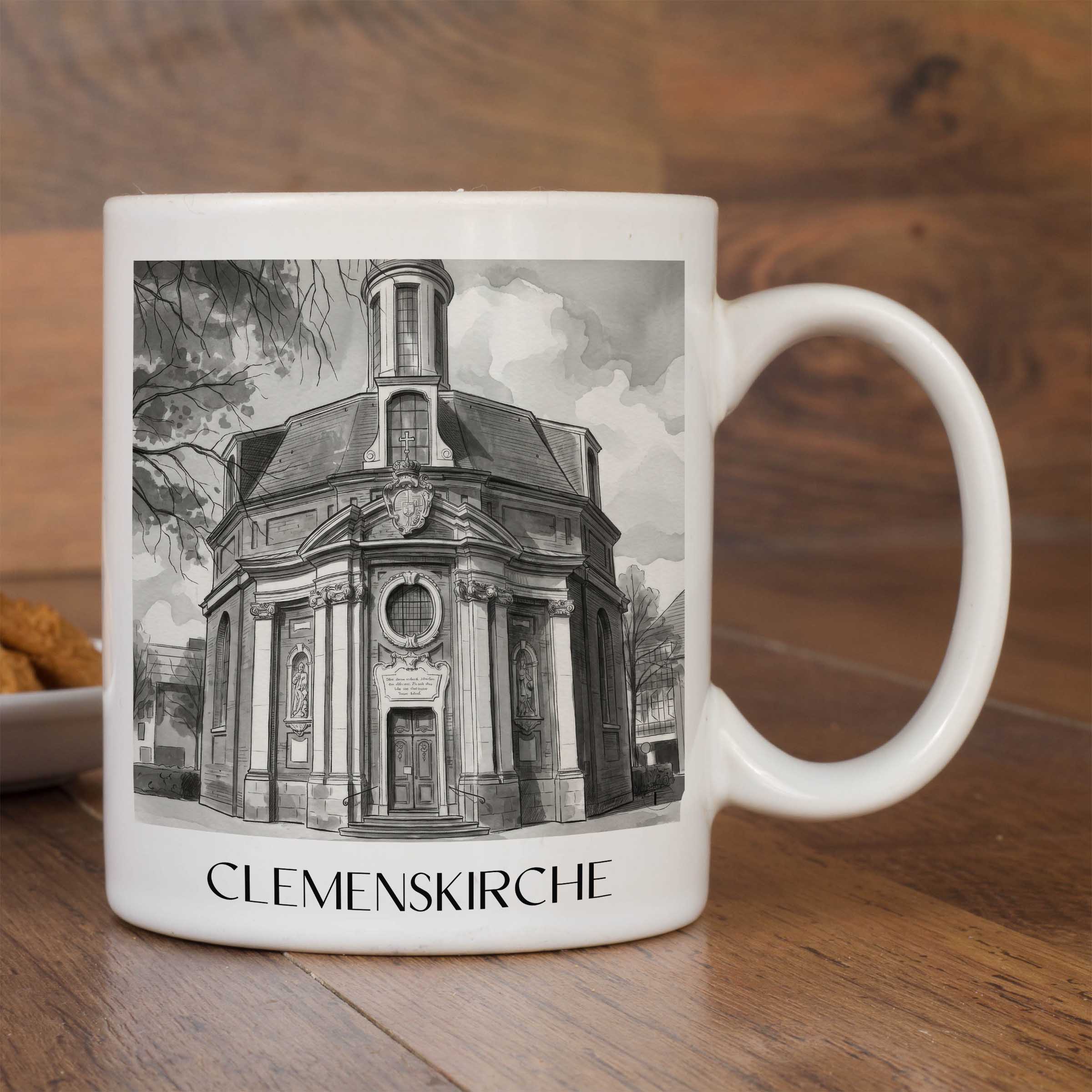 clemenskirche-münster-deutschland-kaffeebecher-aquarell-schwarz-weiss