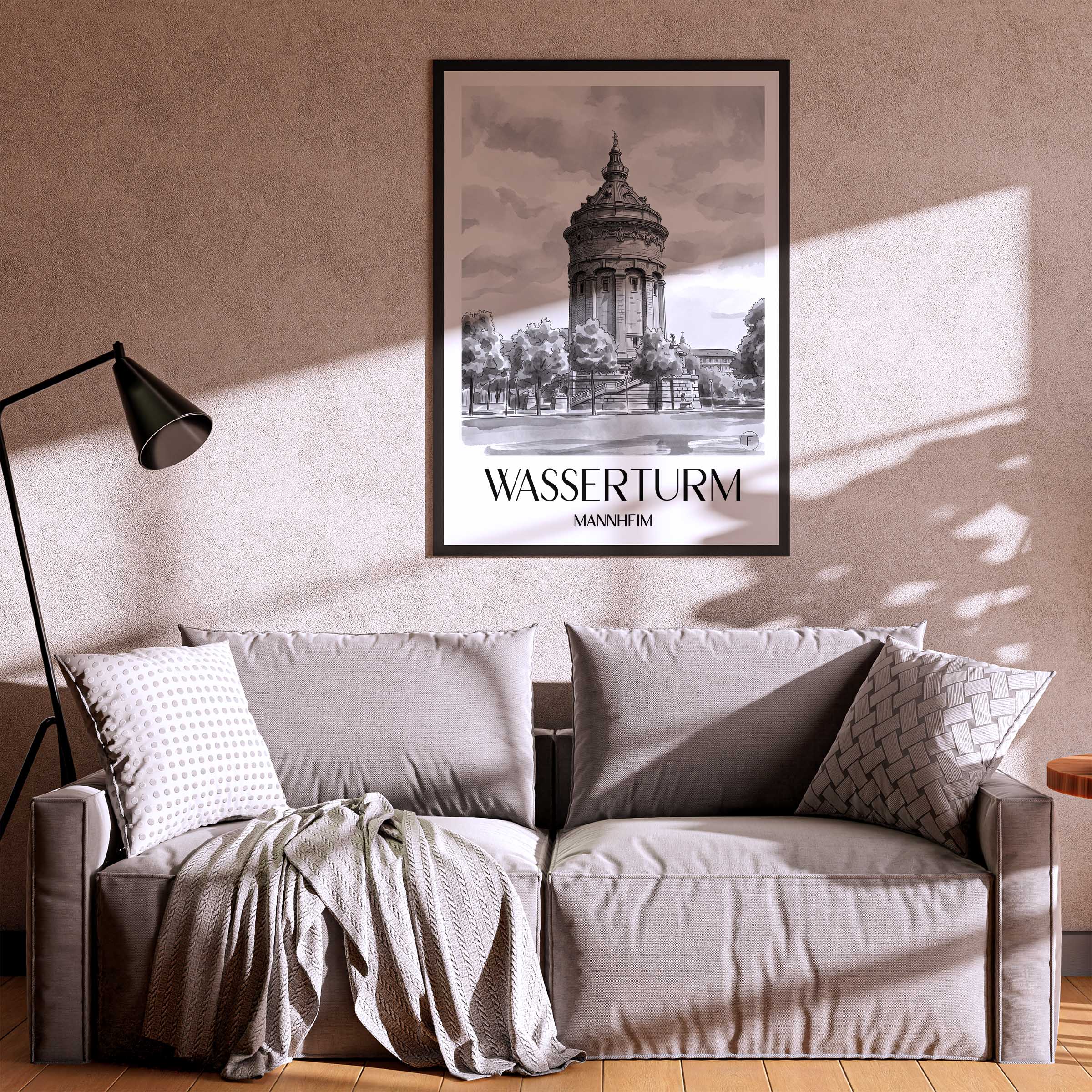 wasserturm-mannheim-deutschland-poster-aquarell-schwarz-weiss