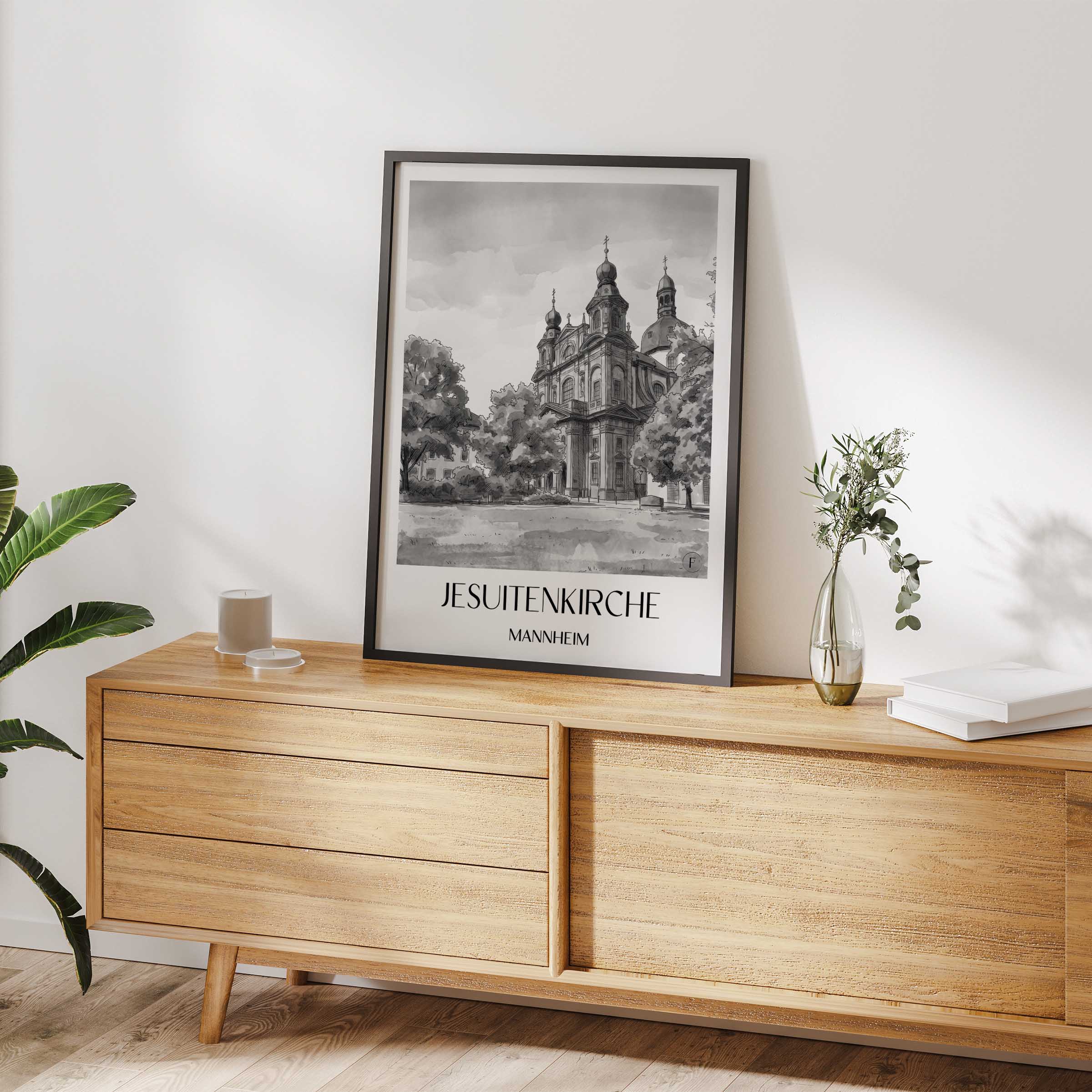 jesuitenkirche-mannheim-deutschland-poster-aquarell-schwarz-weiss