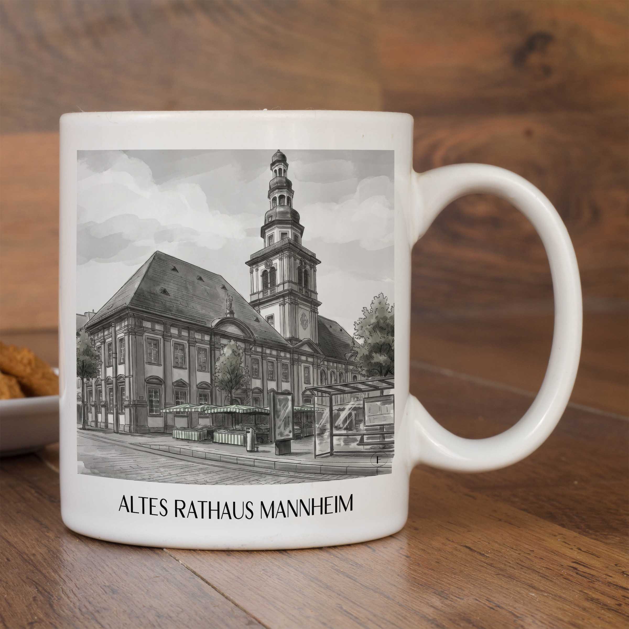 altes-rathaus-mannheim-deutschland-kaffeebecher-aquarell-schwarz-weiss