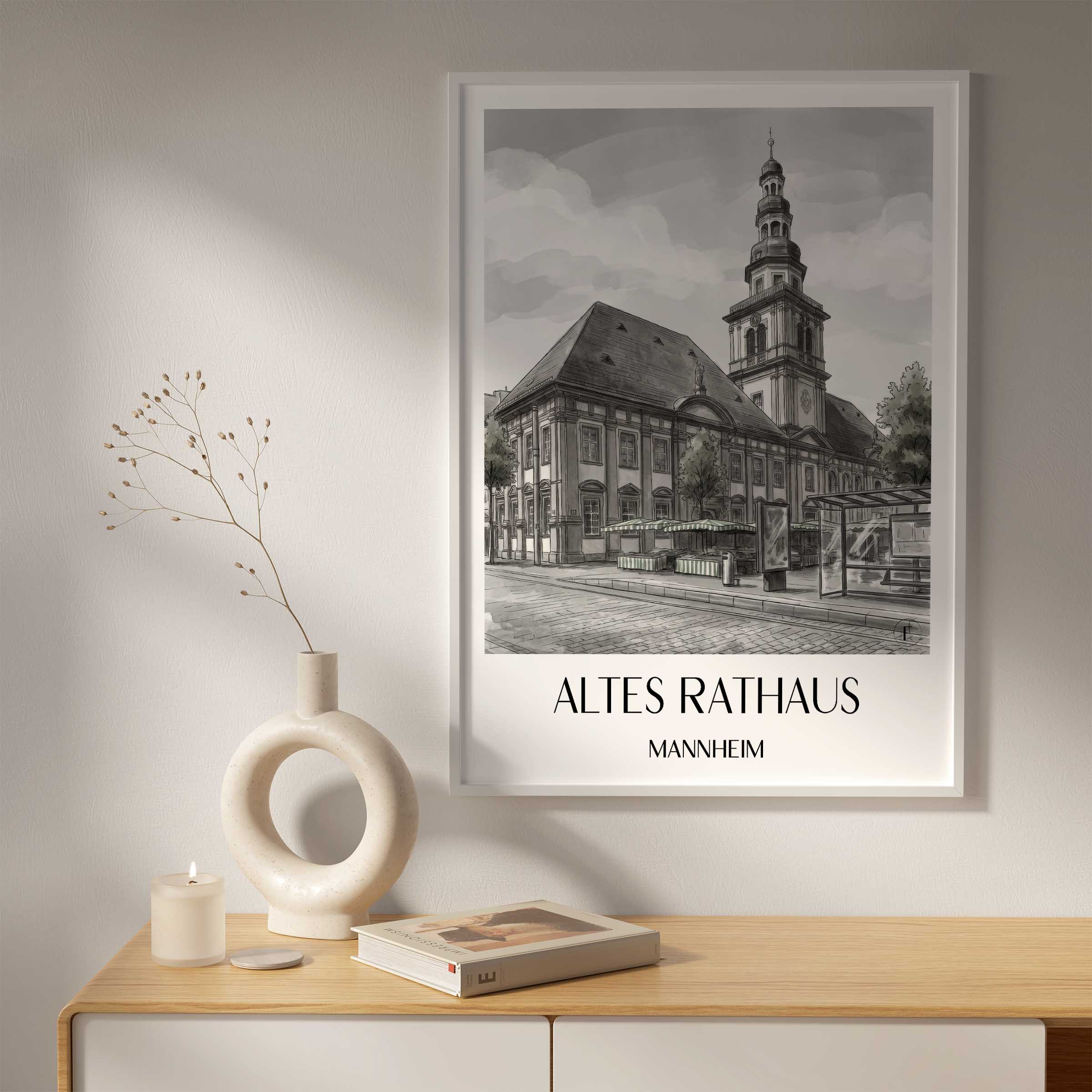 altes-rathaus-mannheim-deutschland-poster-aquarell-schwarz-weiss