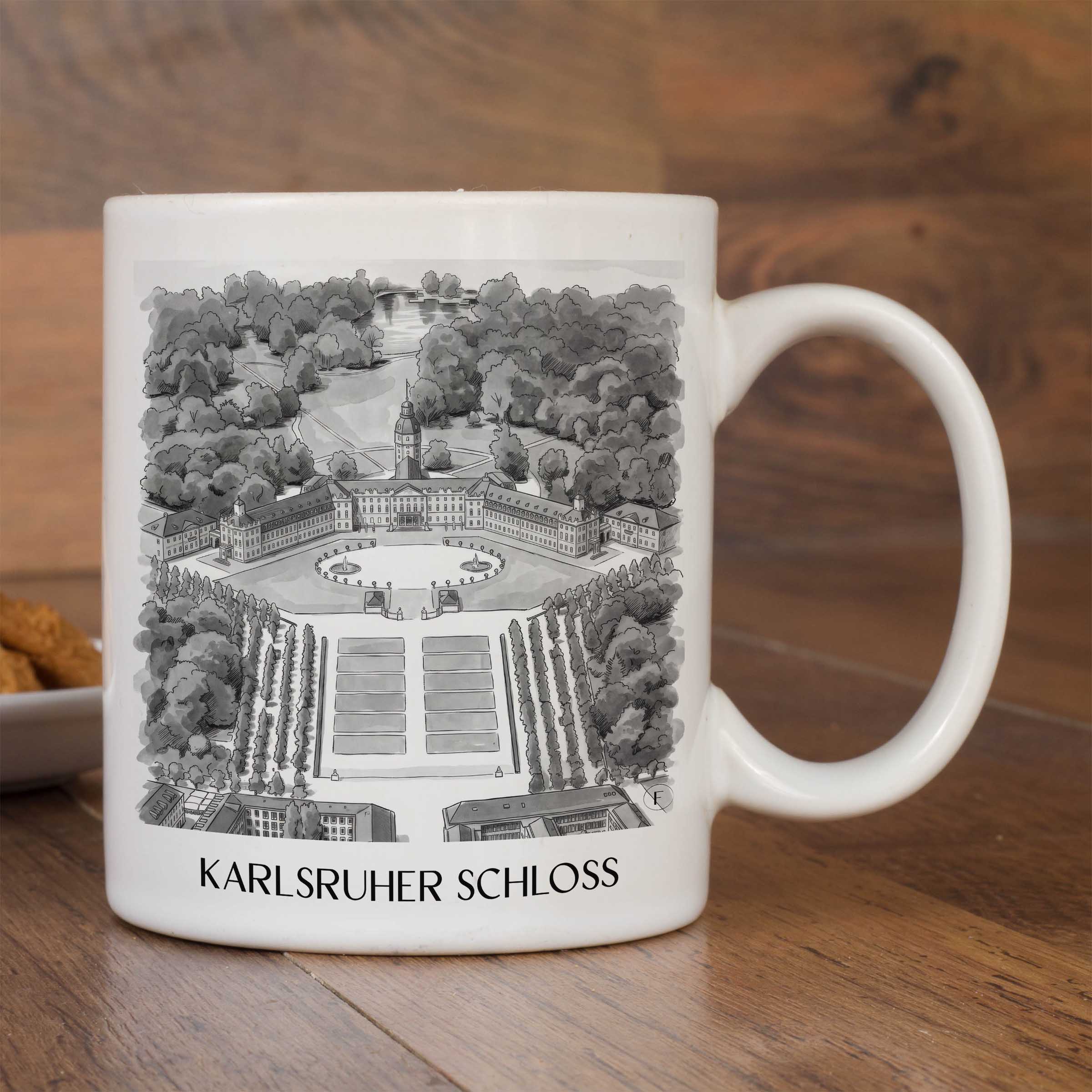 karlsruher-schloss-baden-württemberg-deutschland-kaffeebecher-aquarell-schwarz-weiss