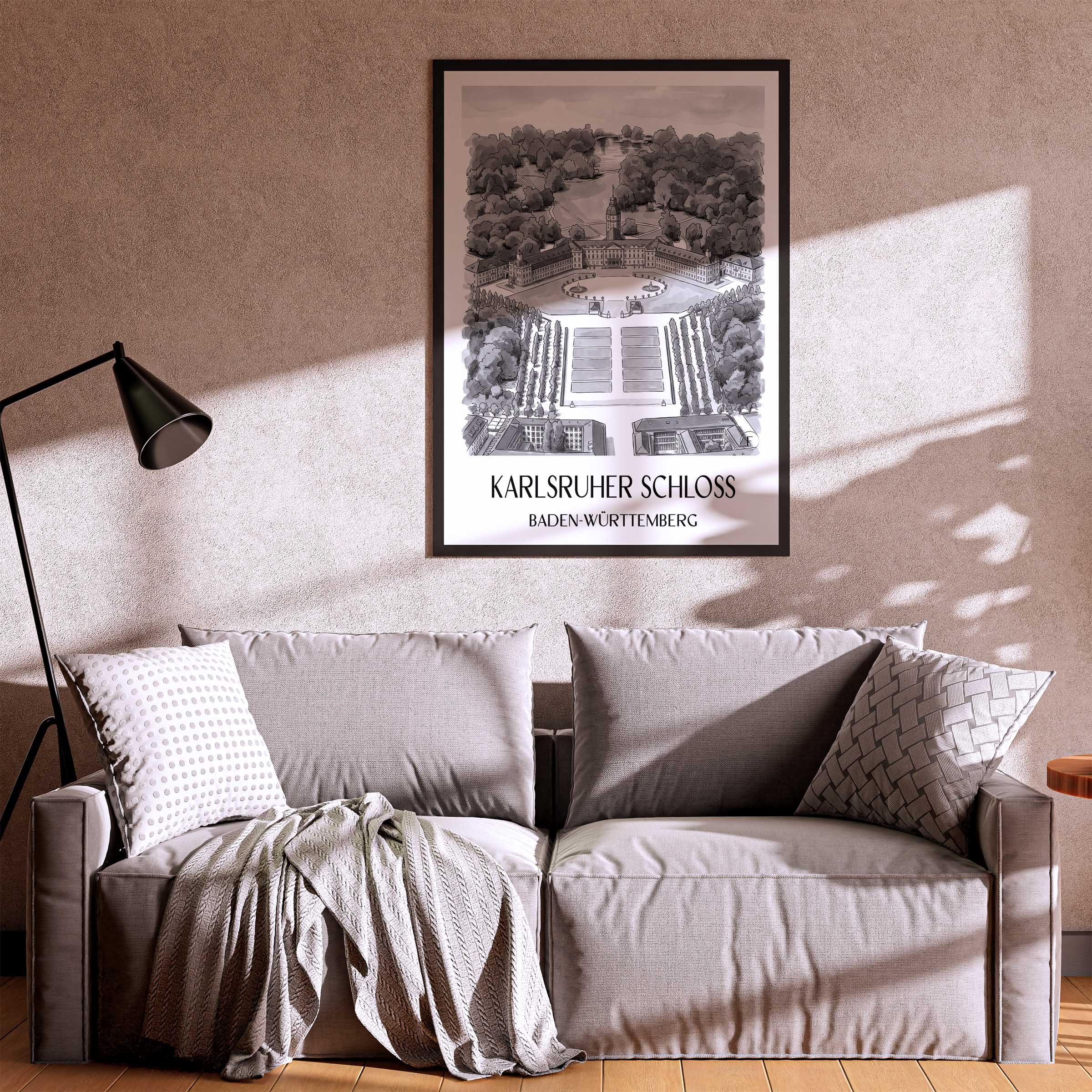 karlsruher-schloss-baden-württemberg-deutschland-poster-aquarell-schwarz-weiss