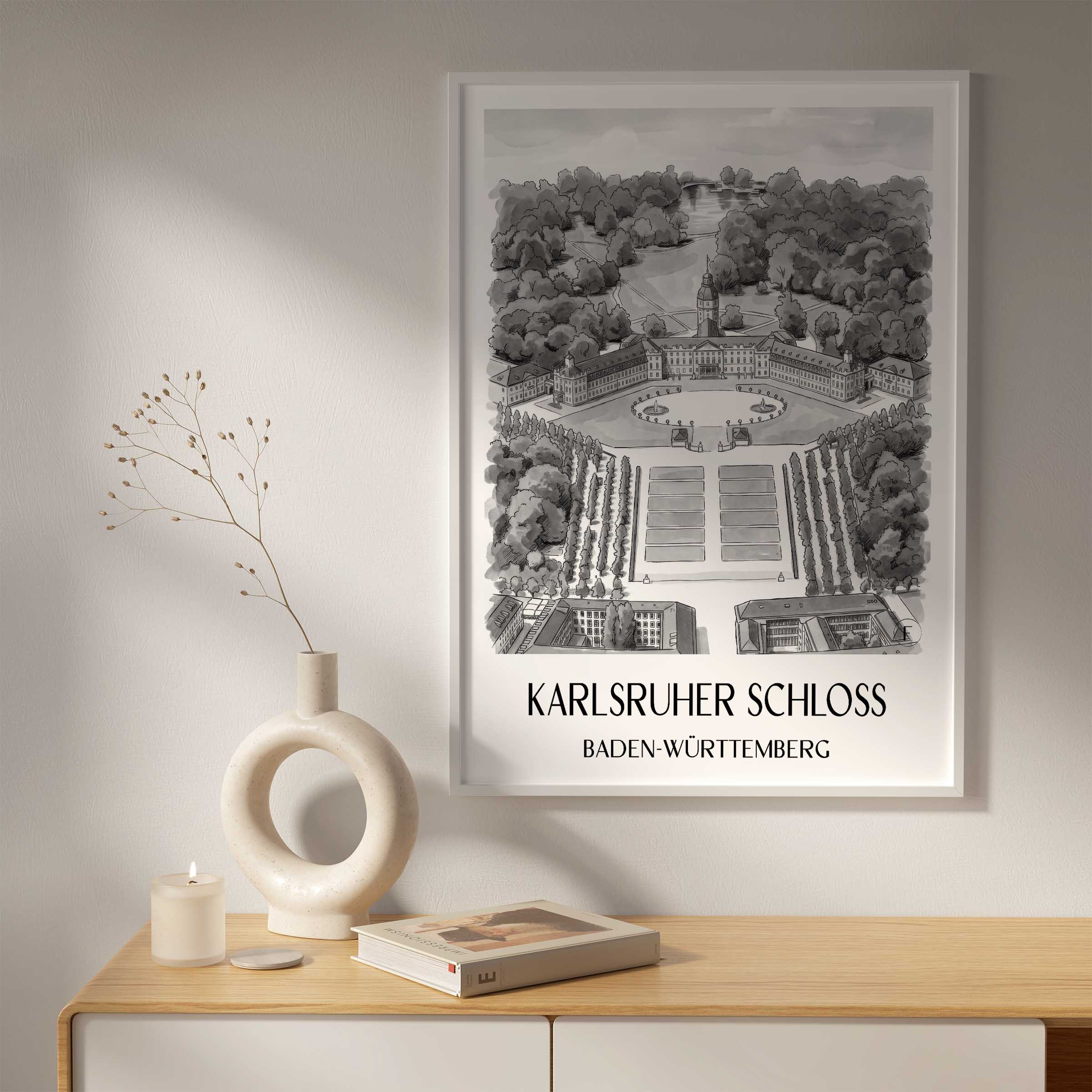 karlsruher-schloss-baden-württemberg-deutschland-poster-aquarell-schwarz-weiss