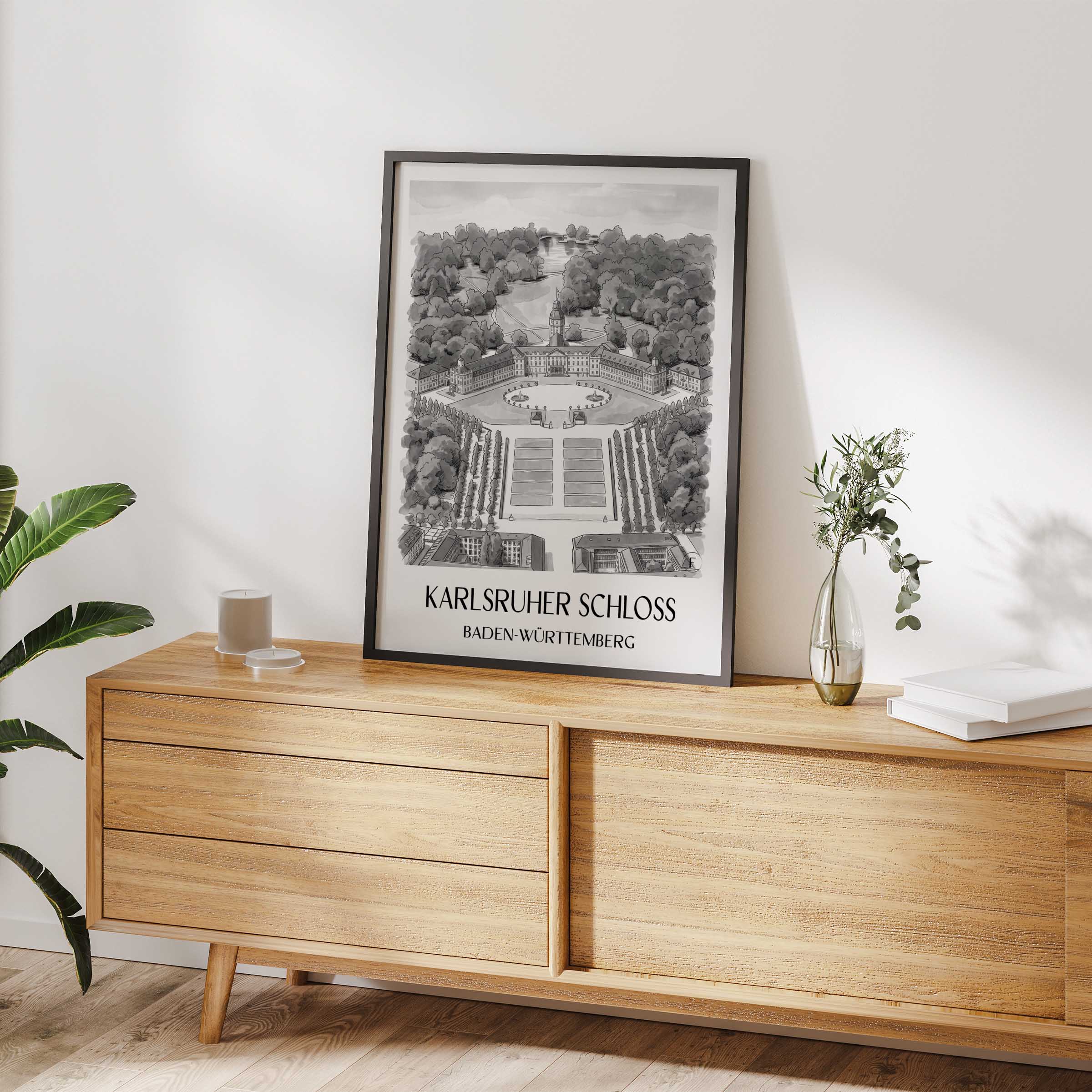karlsruher-schloss-baden-württemberg-deutschland-poster-aquarell-schwarz-weiss