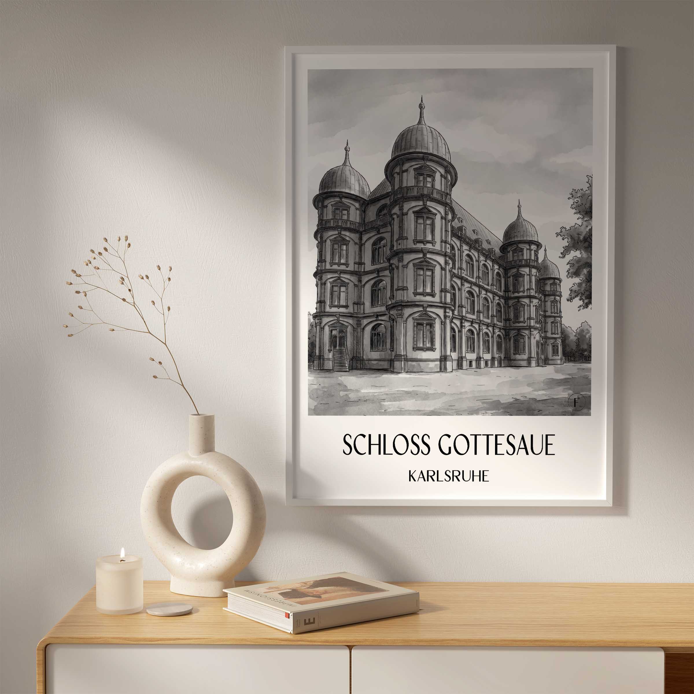 schloss-gottesaue-karlsruhe-deutschland-poster-aquarell-schwarz-weiss