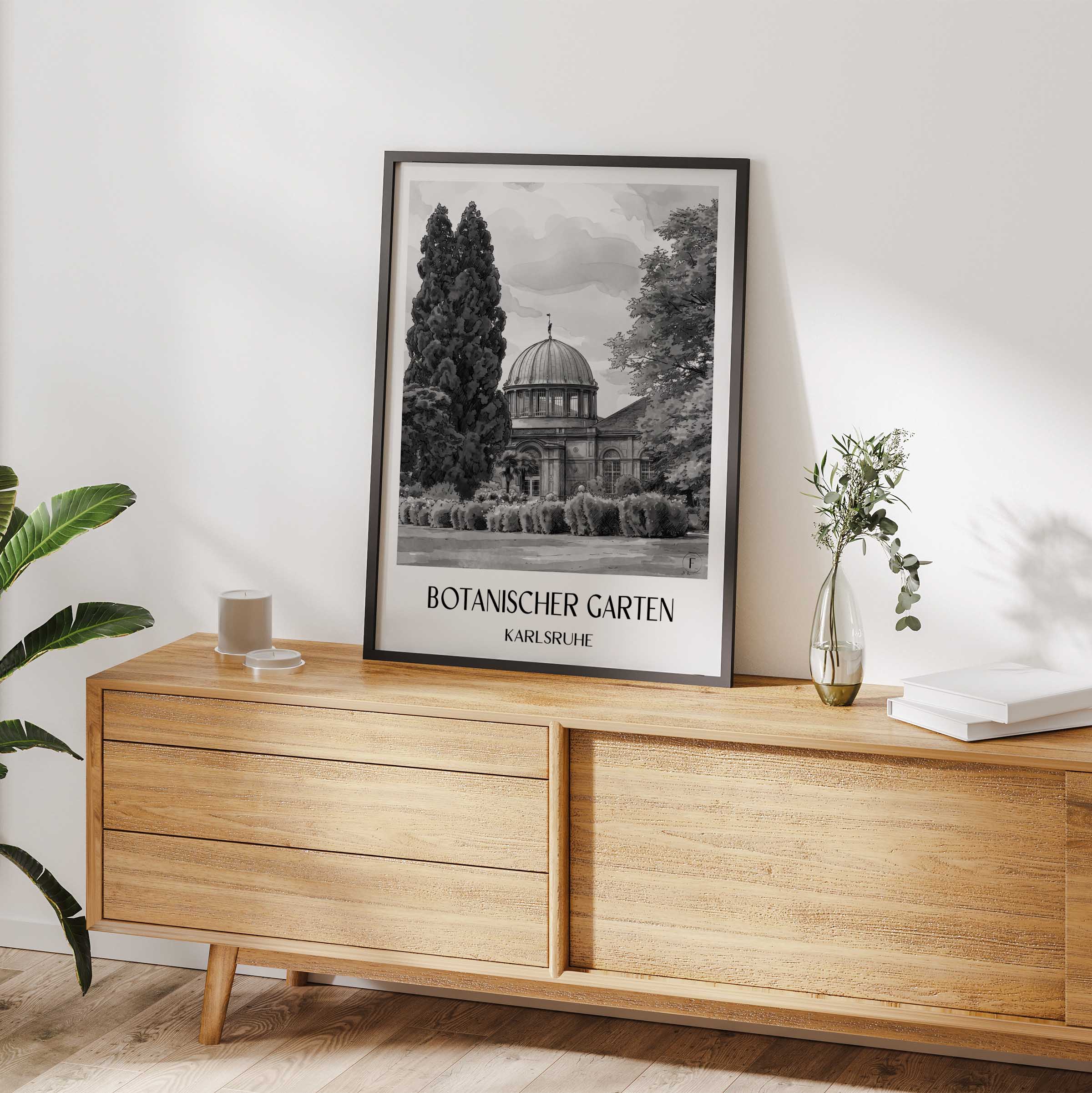 botanischer-garten-karlsruhe-deutschland-poster-aquarell-schwarz-weiss