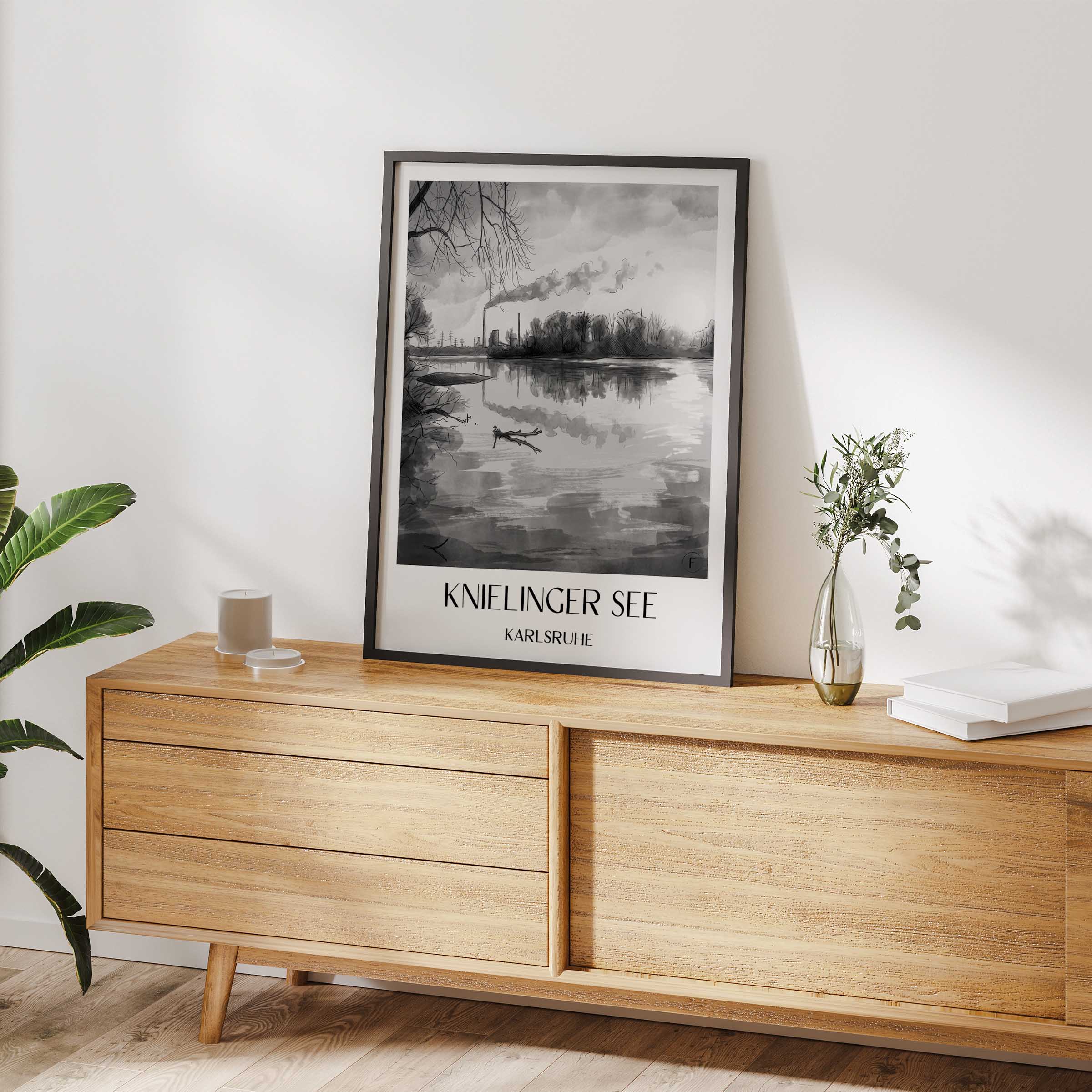 knielinger-see-karlsruhe-deutschland-poster-aquarell-schwarz-weiss
