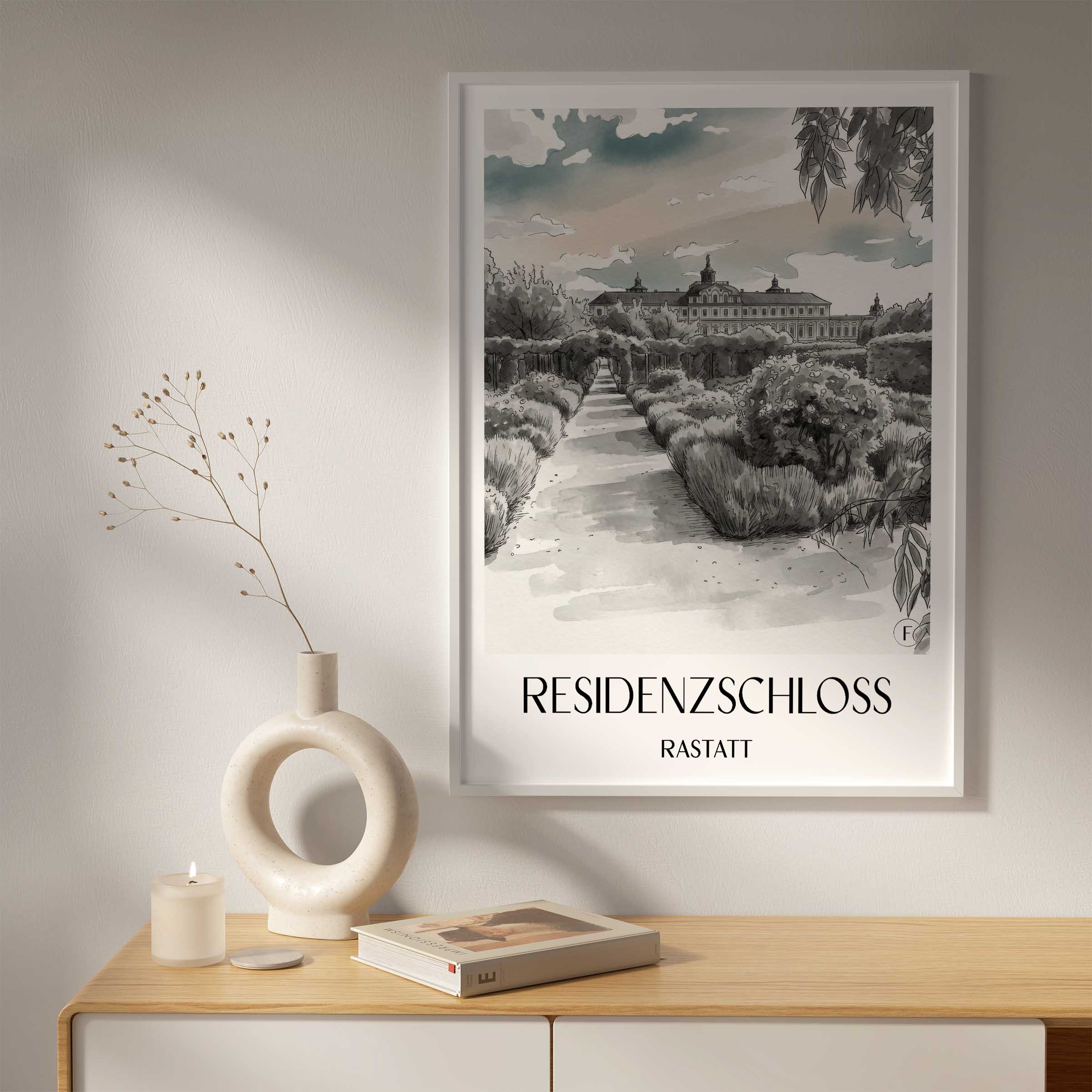 residenzschloss-rastatt-deutschland-poster-aquarell-schwarz-weiss
