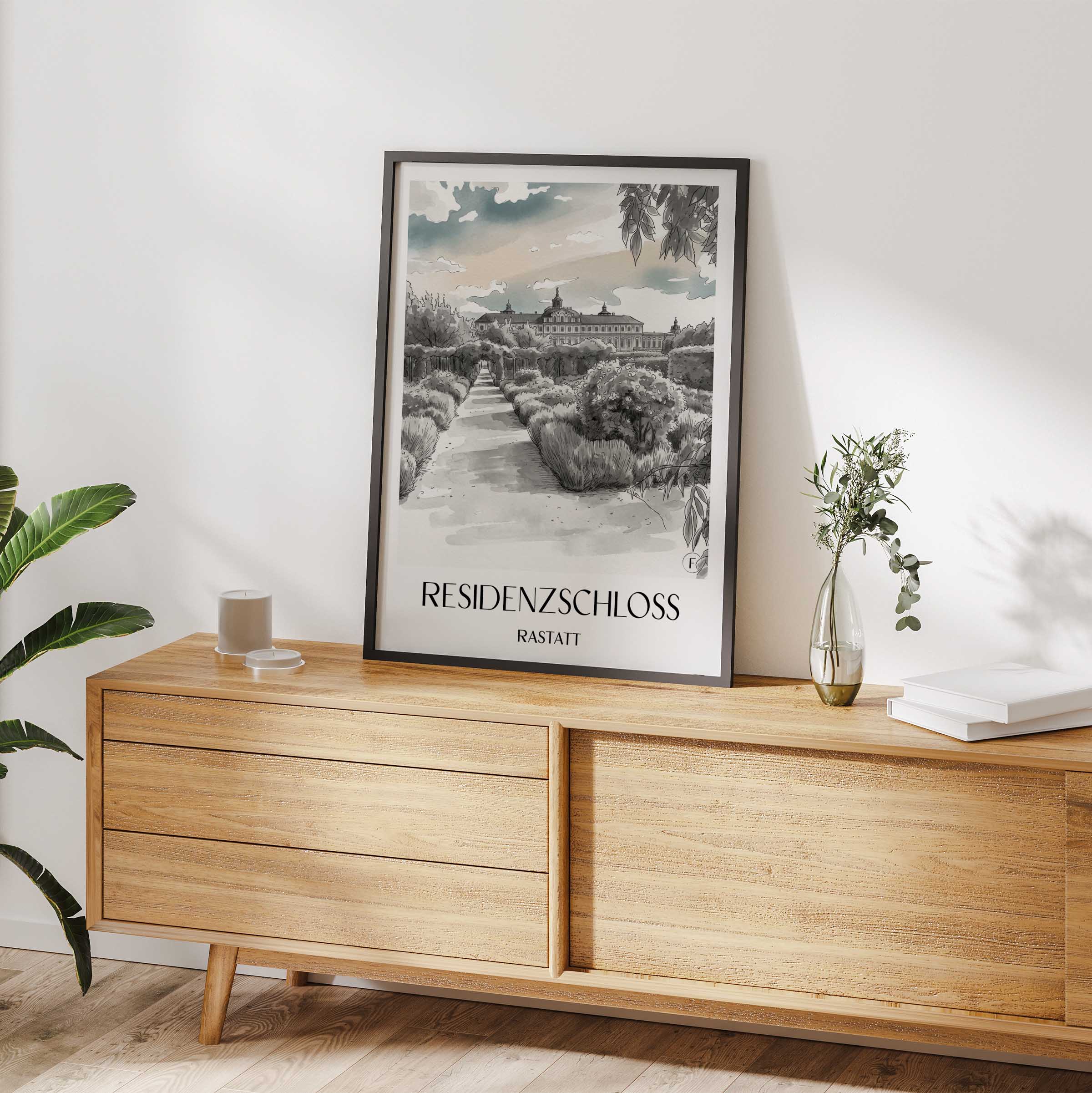 residenzschloss-rastatt-deutschland-poster-aquarell-schwarz-weiss