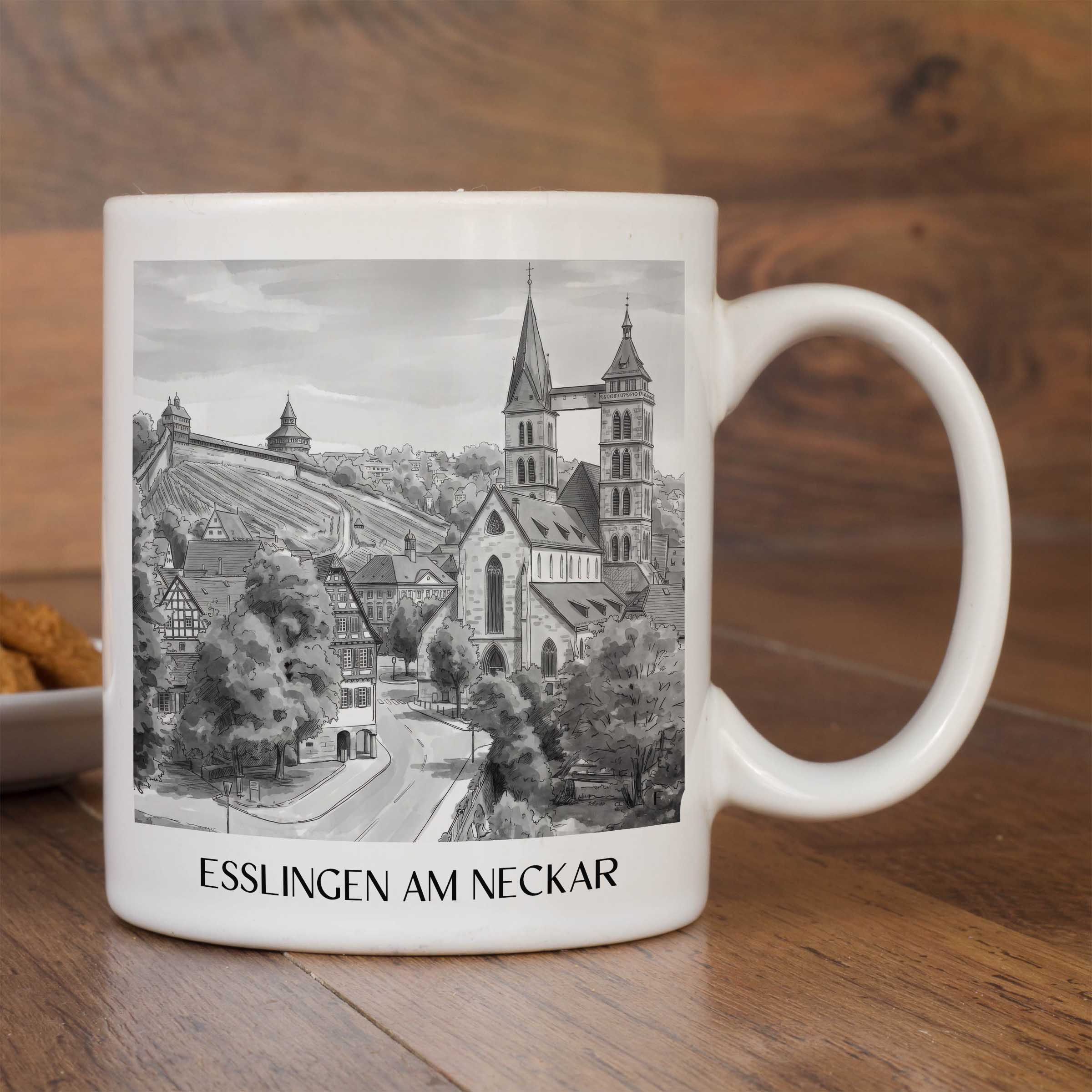 esslingen-am-neckar-neckartal-deutschland-kaffeebecher-aquarell-schwarz-weiss