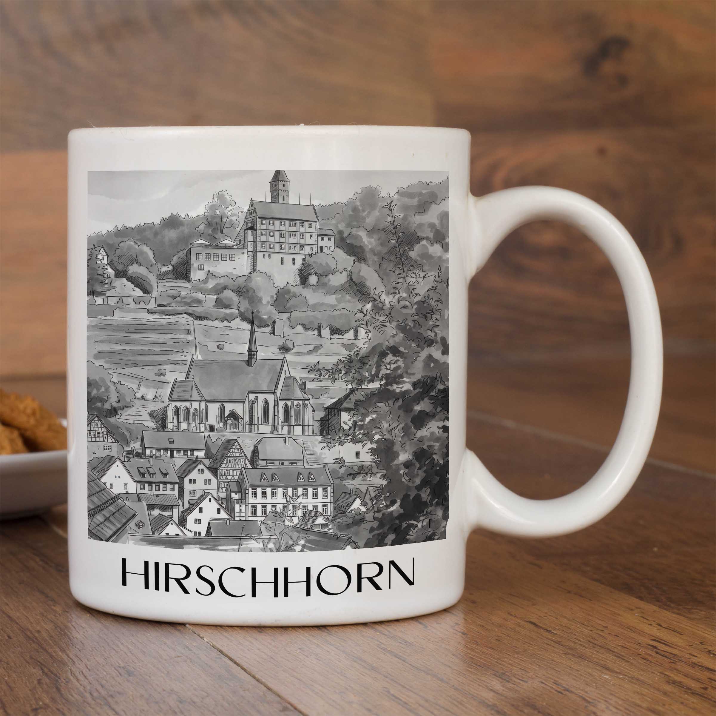 hirschhorn-odenwald-deutschland-kaffeebecher-aquarell-schwarz-weiss