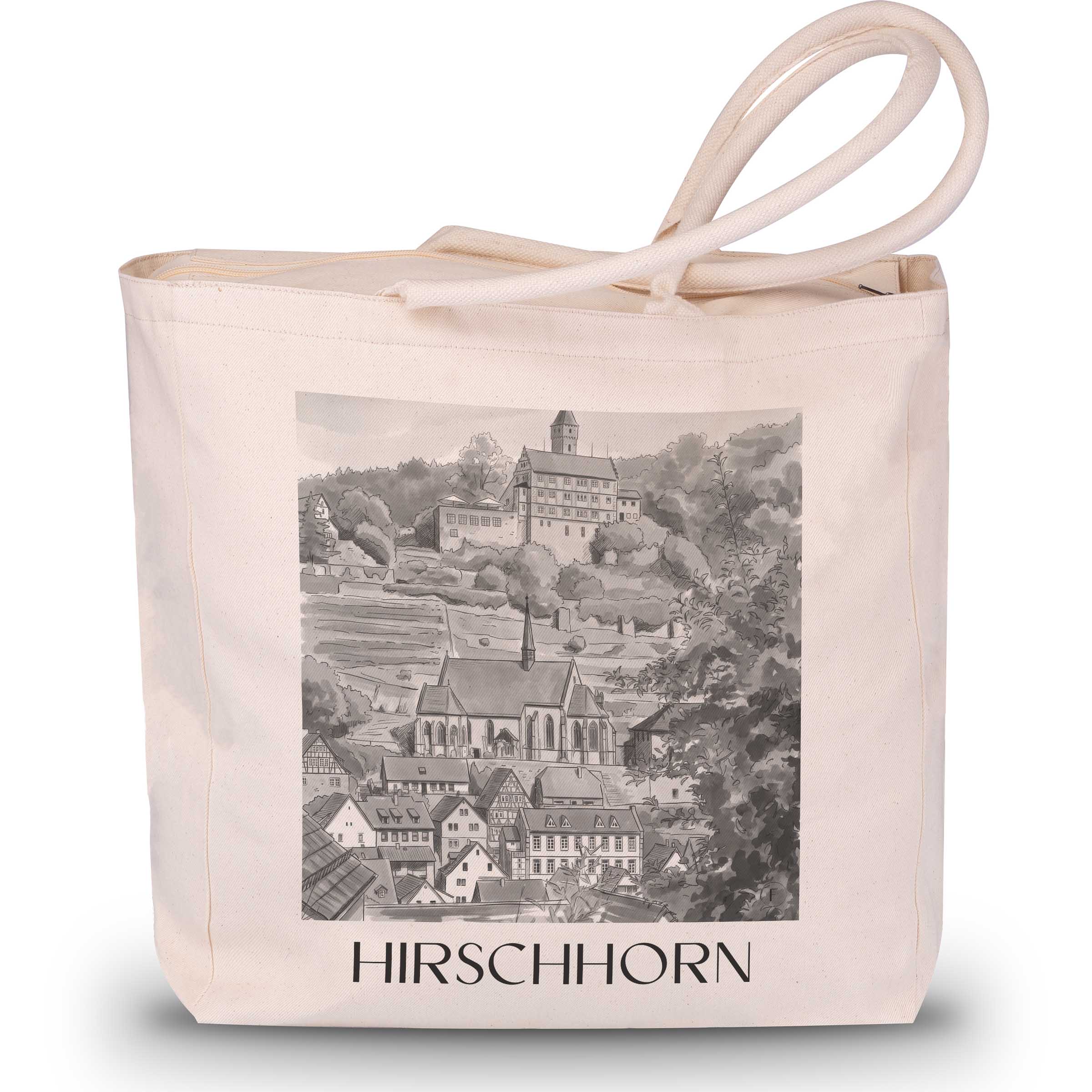 Hirschhorn Shopping Tasche - Odenwald - Deutschland Tote Bag - Einkaufstasche im Aquarell Schwarz-Weiß Stil