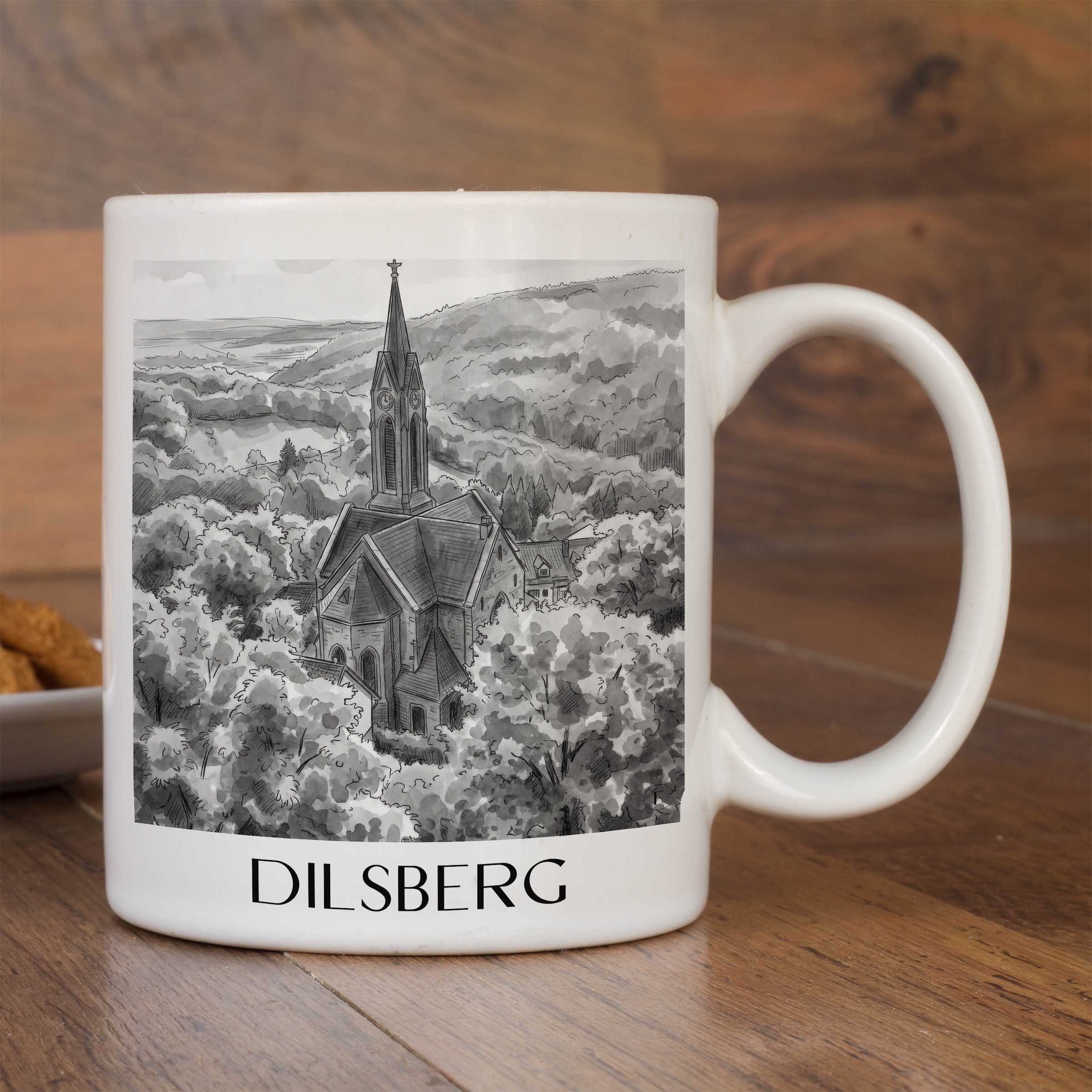 dilsberg-neckartal-deutschland-kaffeebecher-aquarell-schwarz-weiss