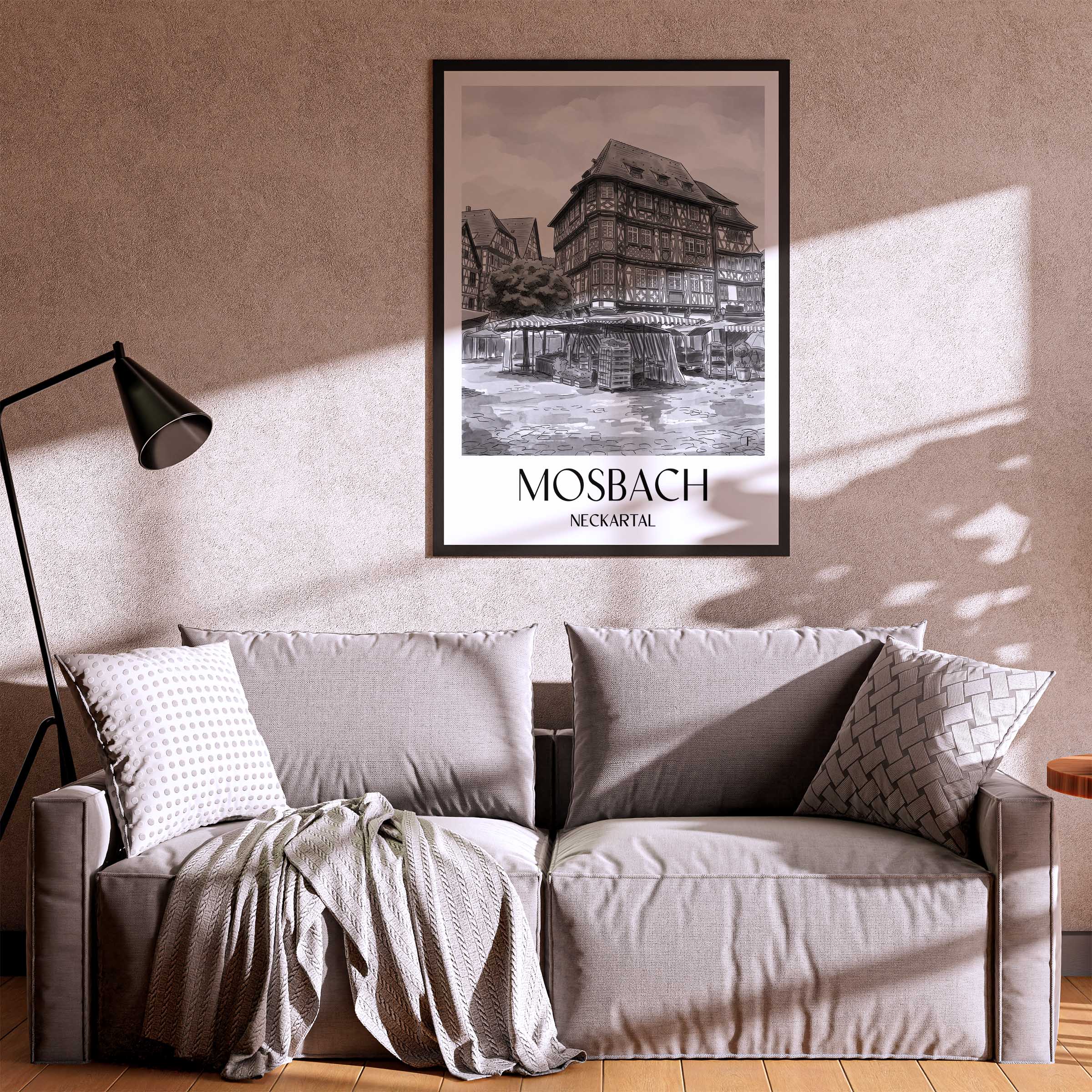 mosbach-neckartal-deutschland-poster-aquarell-schwarz-weiss