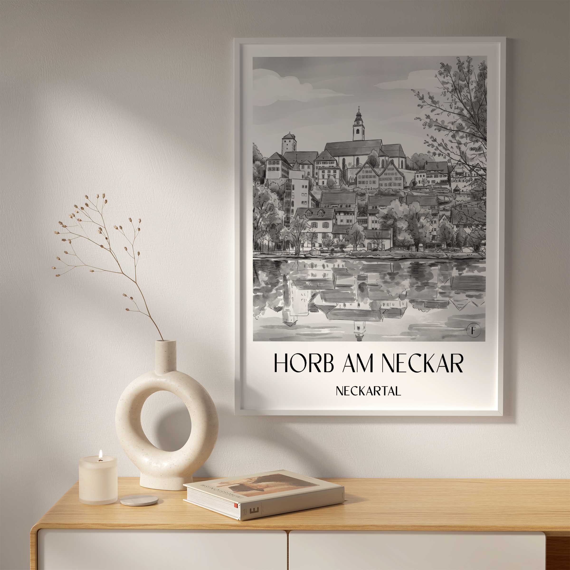 horb-am-neckar-neckartal-deutschland-poster-aquarell-schwarz-weiss