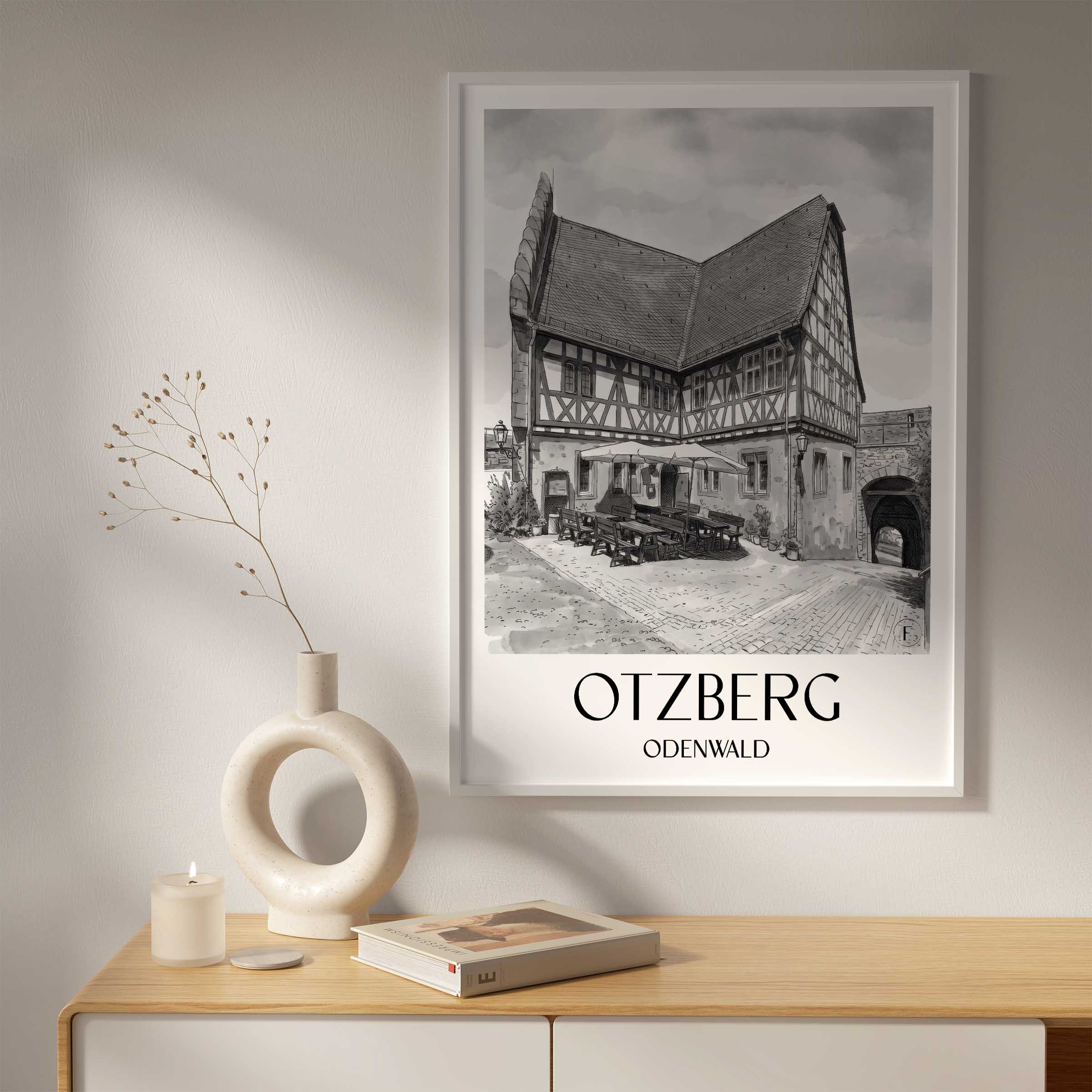 otzberg-odenwald-deutschland-poster-aquarell-schwarz-weiss