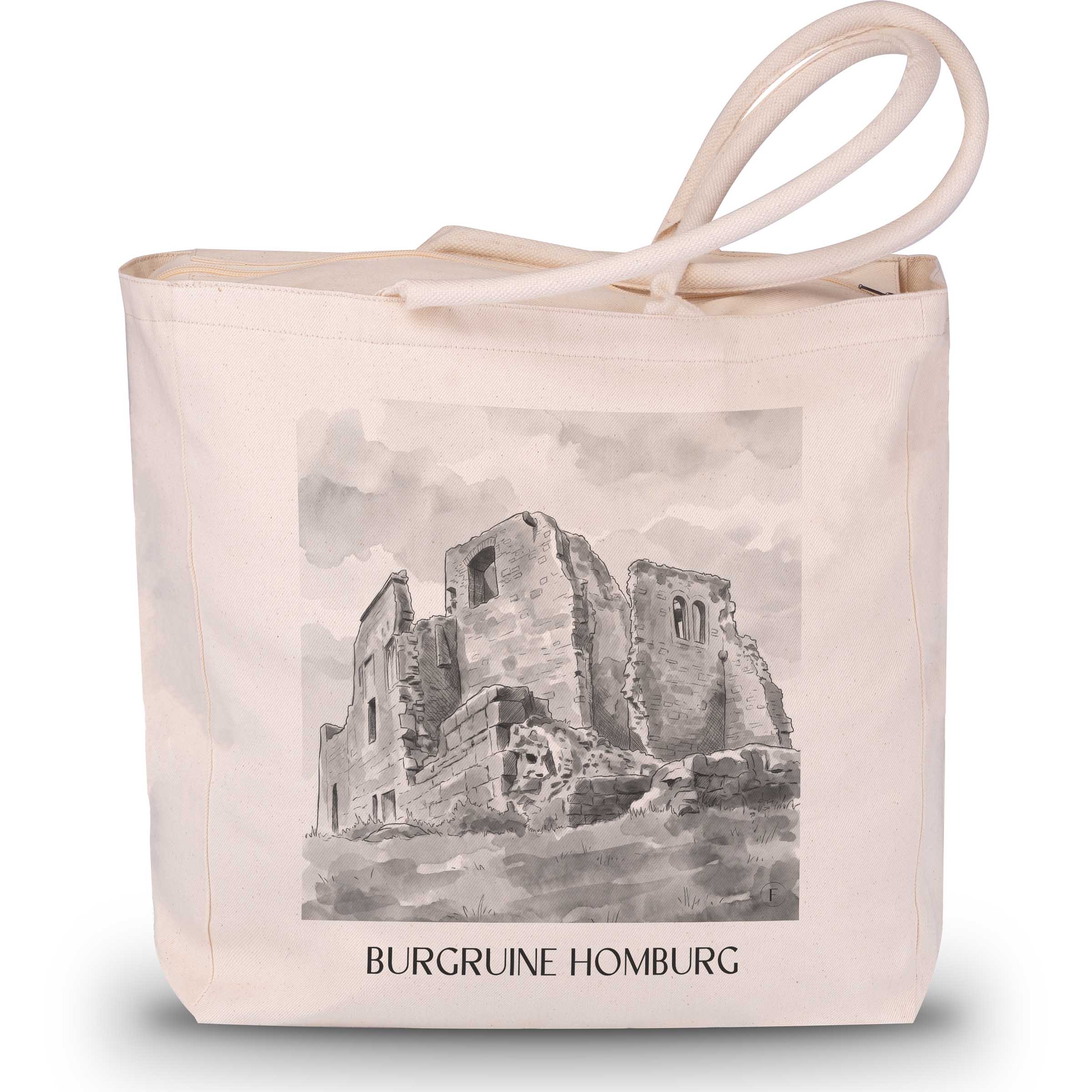 burgruine-homburg-spessart-deutschland-einkaufstasche-aquarell-schwarz-weiss