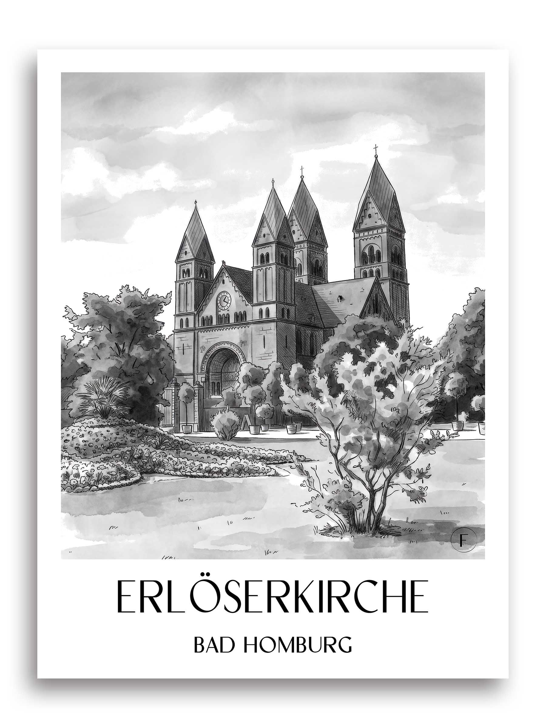 erlöserkirche-bad-homburg-deutschland-poster-aquarell-schwarz-weiss