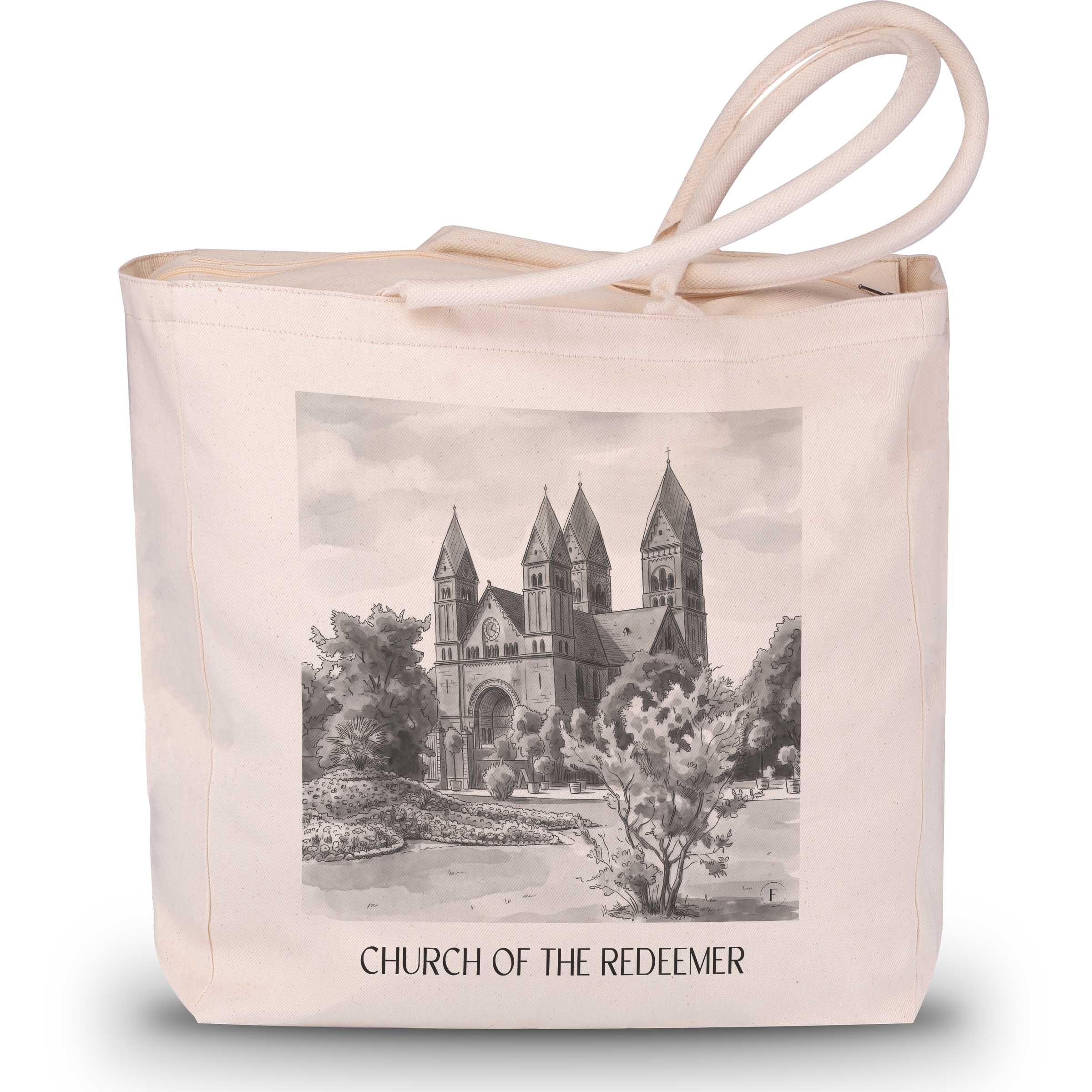 Erlöserkirche Shopping Tasche - Bad Homburg - Deutschland Tote Bag - Einkaufstasche im Aquarell Schwarz-Weiß Stil