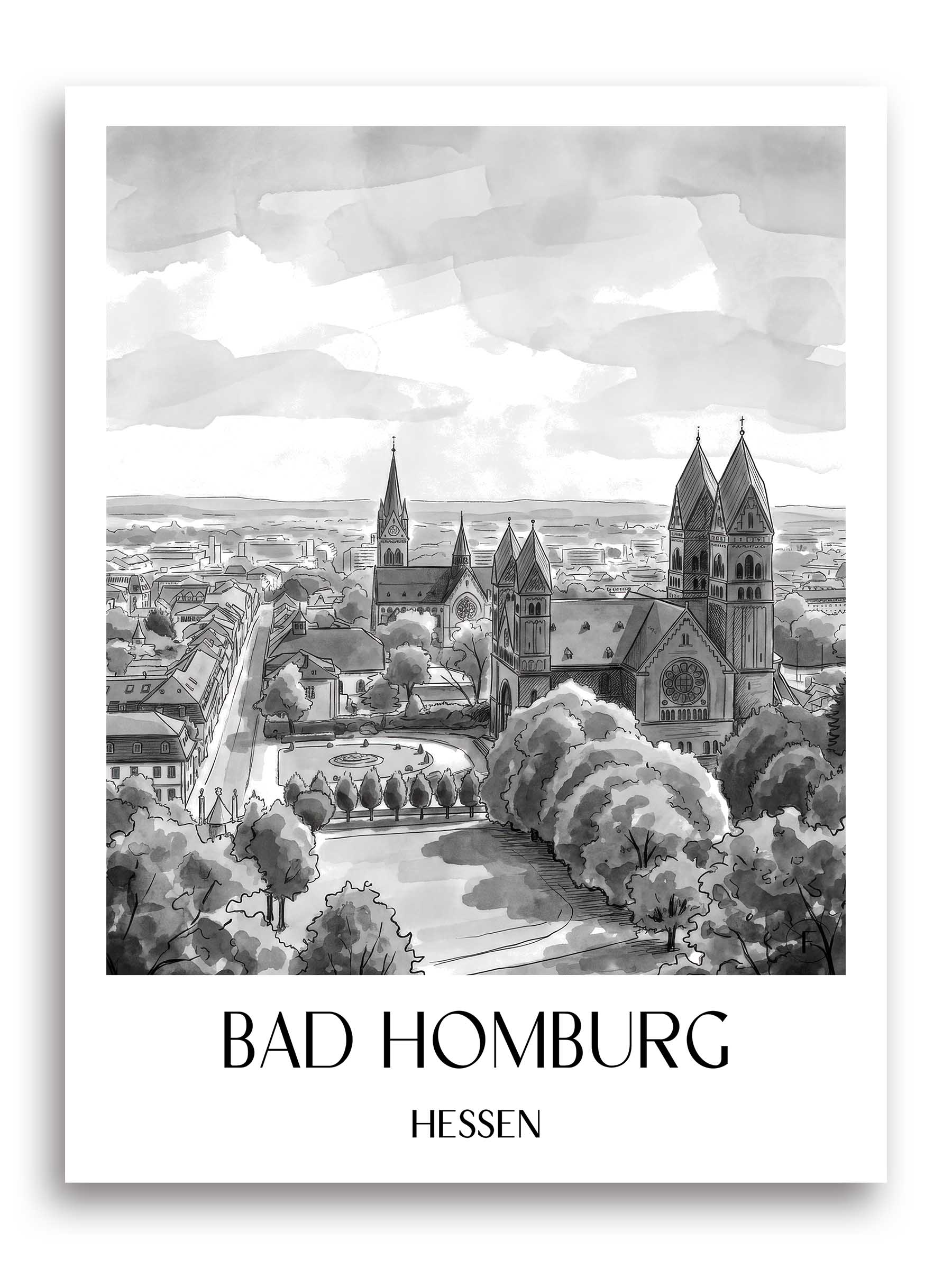 bad-homburg-hessen-deutschland-poster-aquarell-schwarz-weiss