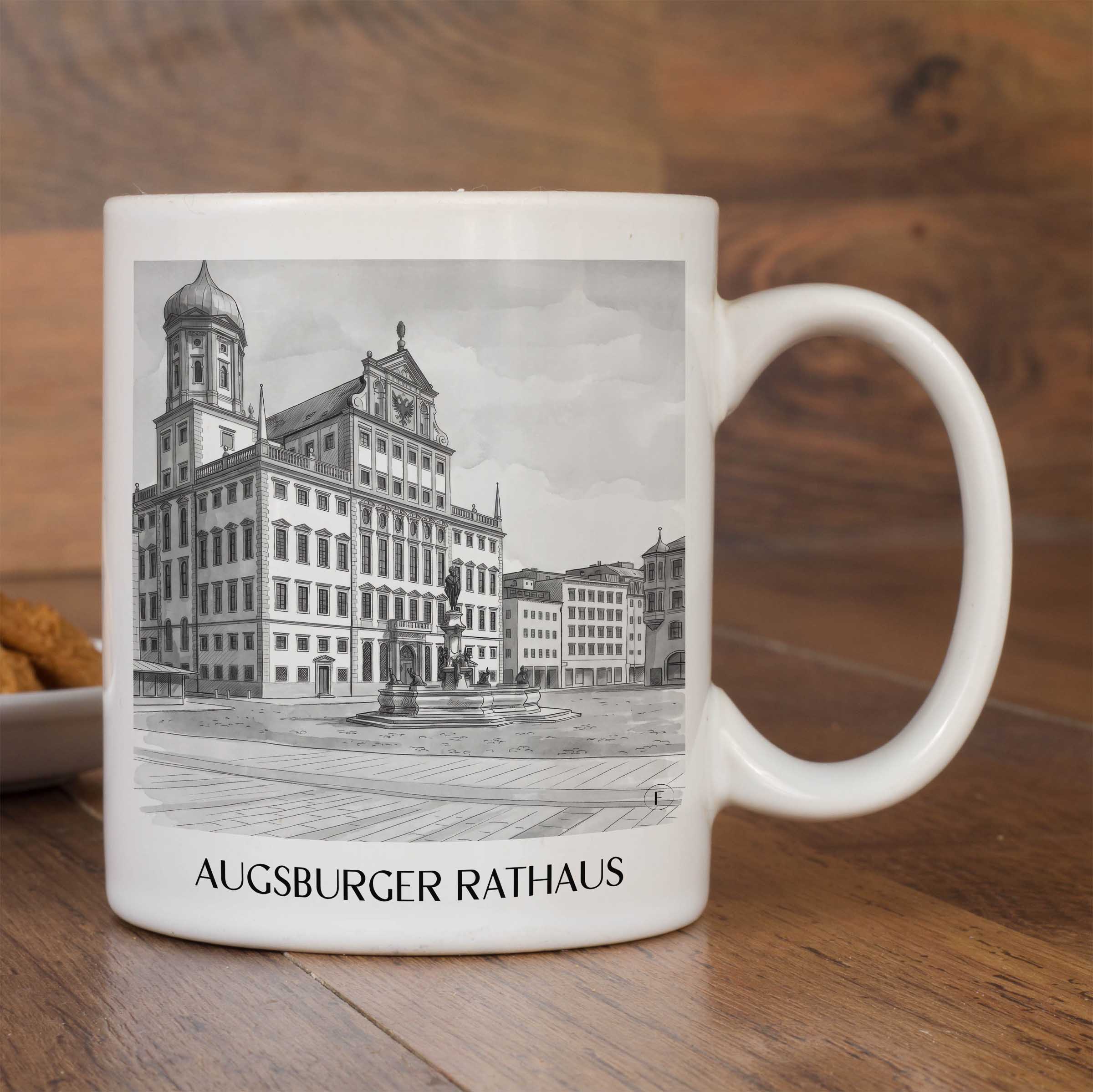 rathaus-augsburg-deutschland-kaffeebecher-aquarell-schwarz-weiss