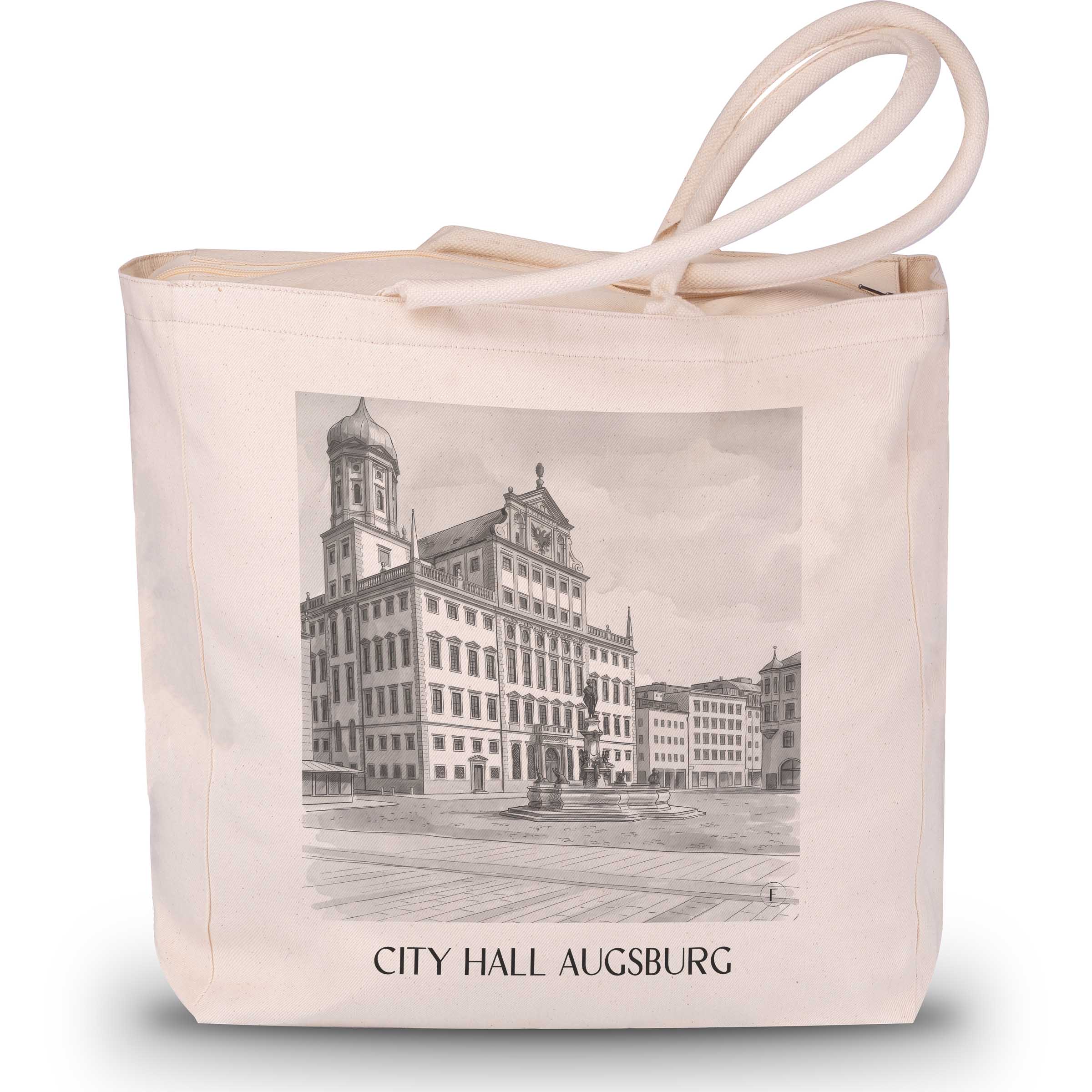 Rathaus Shopping Tasche - Augsburg - Deutschland Tote Bag - Einkaufstasche im Aquarell Schwarz-Weiß Stil