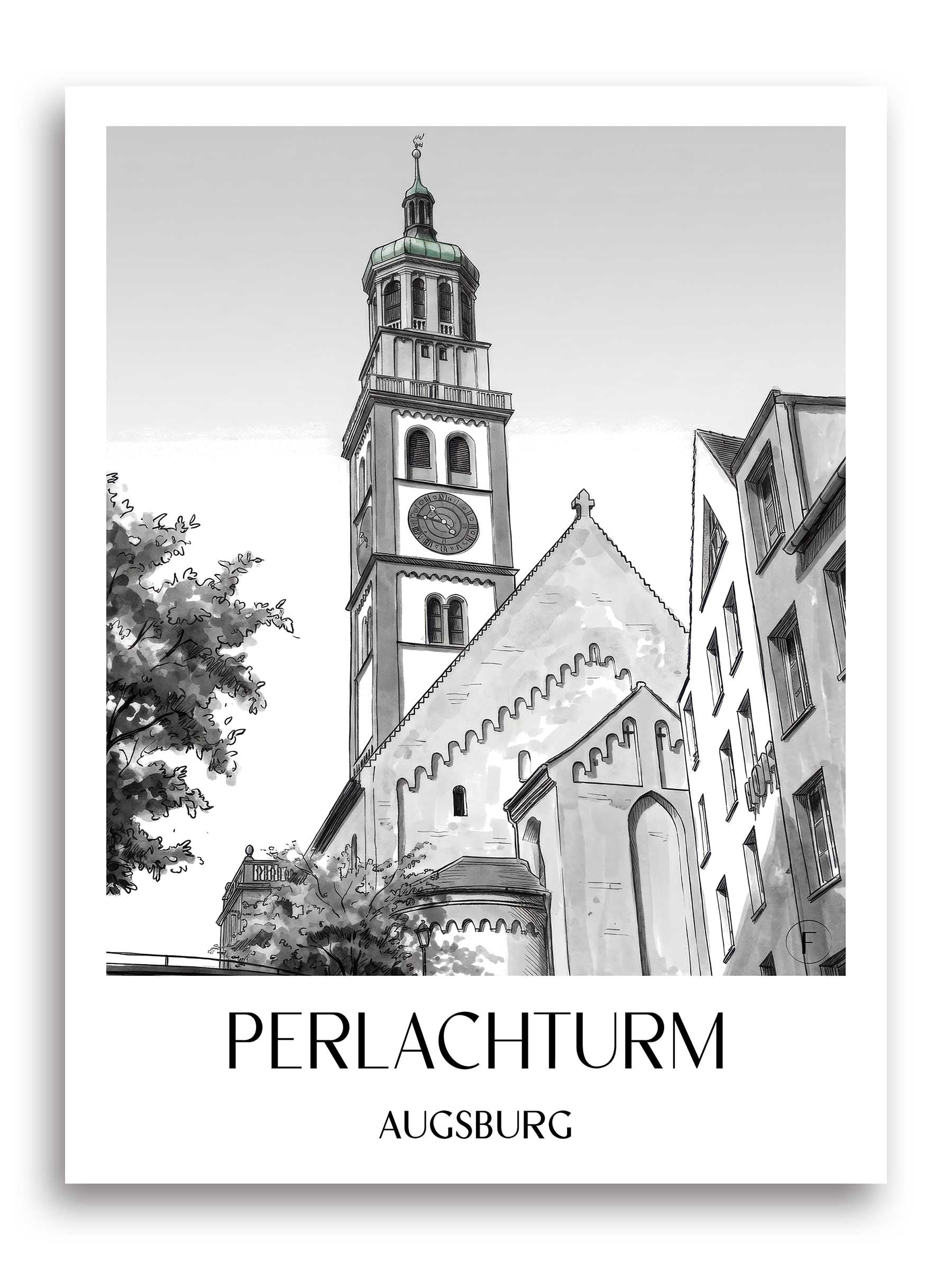 perlachturm-augsburg-deutschland-poster-aquarell-schwarz-weiss