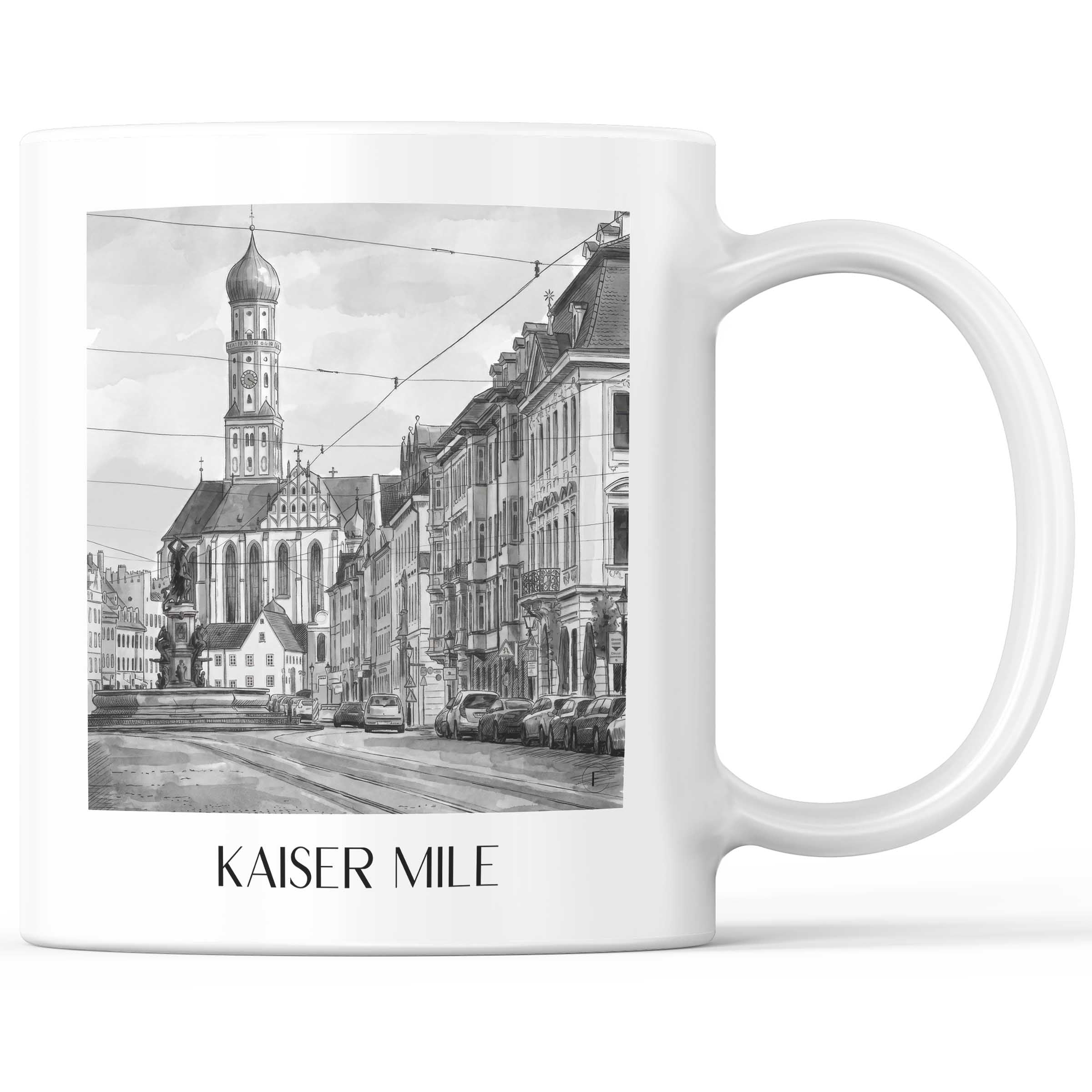 Kaisermeile Kaffeebecher - Augsburg - Deutschland Becher - Kaffeetasse im Aquarell Schwarz-Weiß Stil