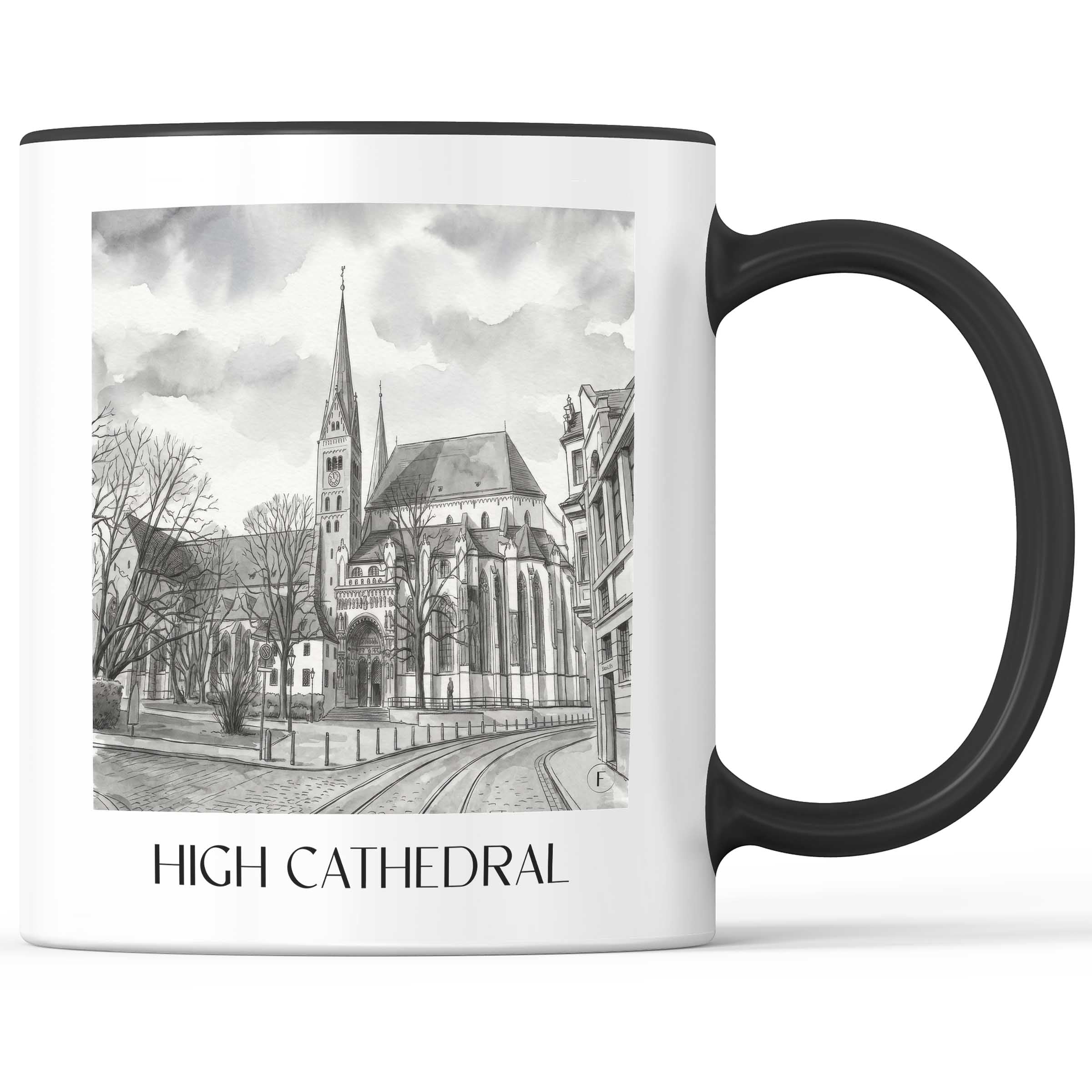 Hoher Dom Kaffeebecher - Augsburg - Deutschland Becher - Kaffeetasse im Aquarell Schwarz-Weiß Stil