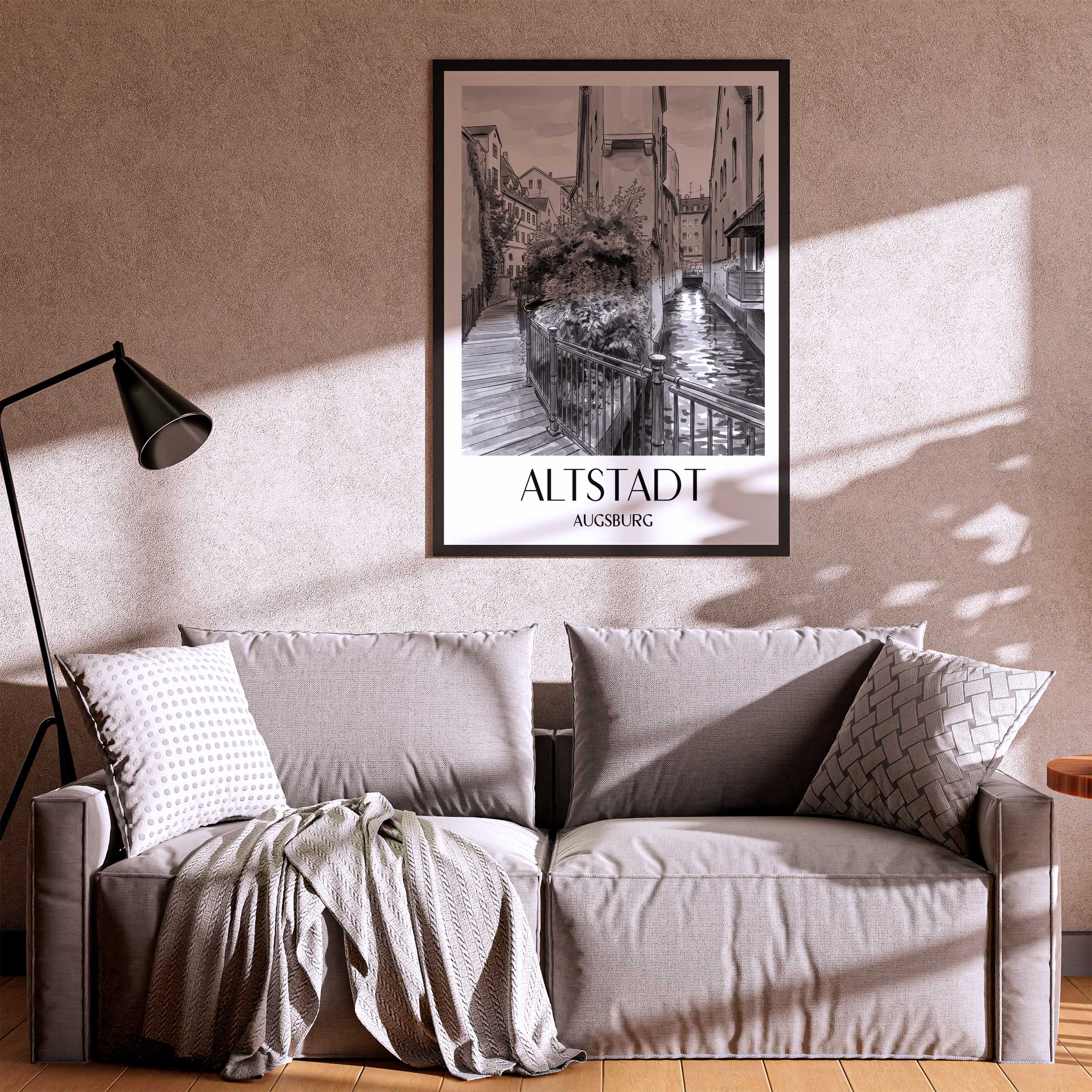 altstadt-augsburg-deutschland-poster-aquarell-schwarz-weiss