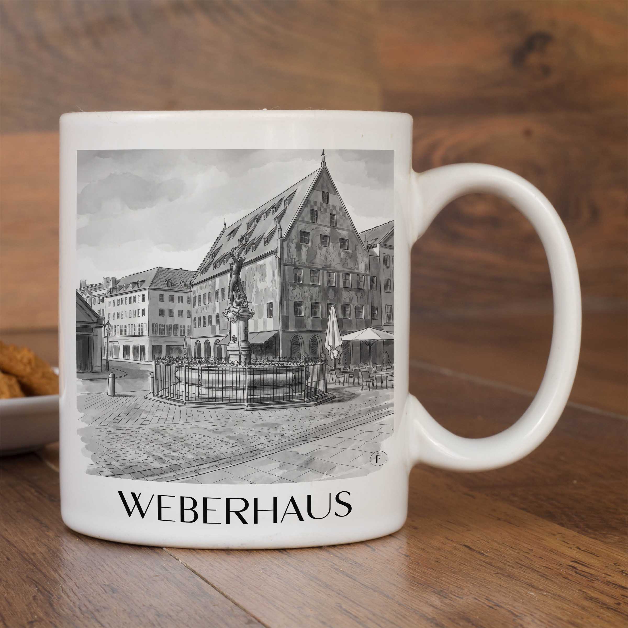 weberhaus-augsburg-deutschland-kaffeebecher-aquarell-schwarz-weiss