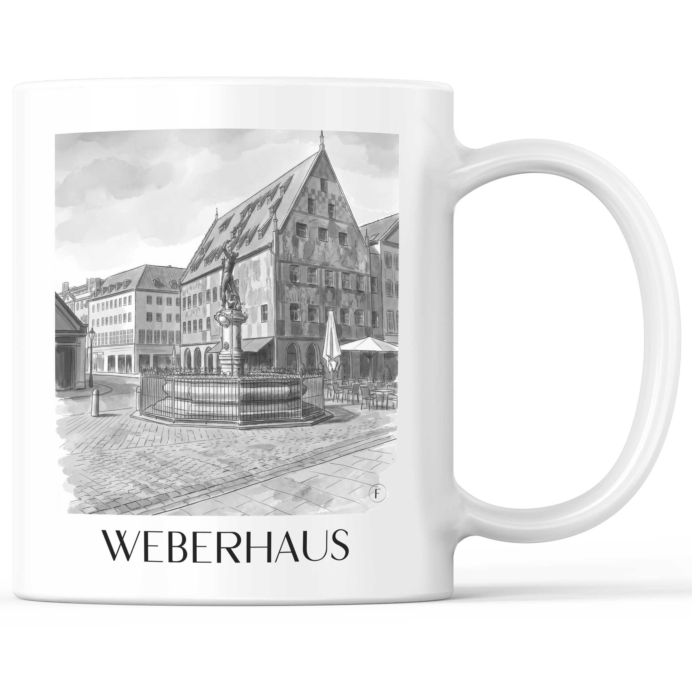 weberhaus-augsburg-deutschland-kaffeebecher-aquarell-schwarz-weiss