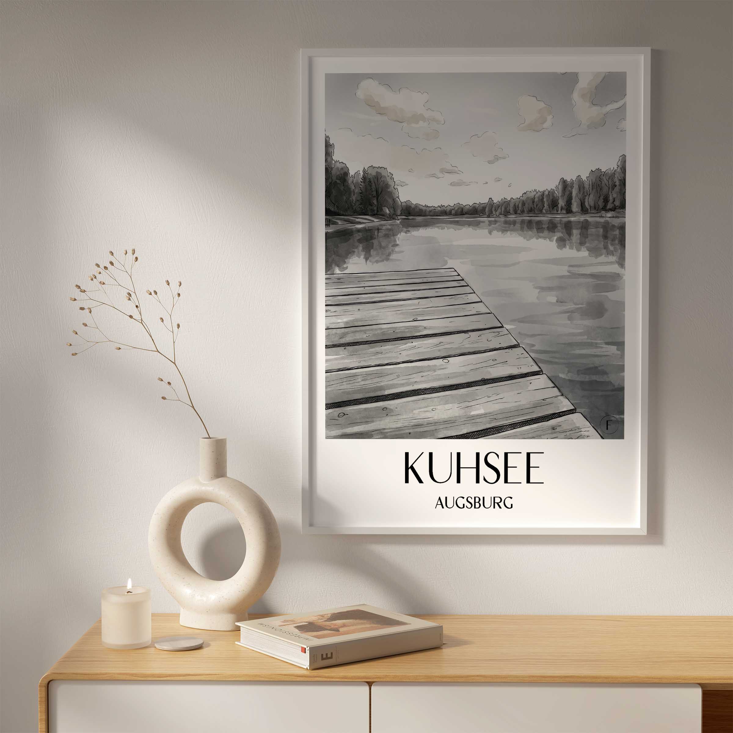 kuhsee-augsburg-deutschland-poster-aquarell-schwarz-weiss