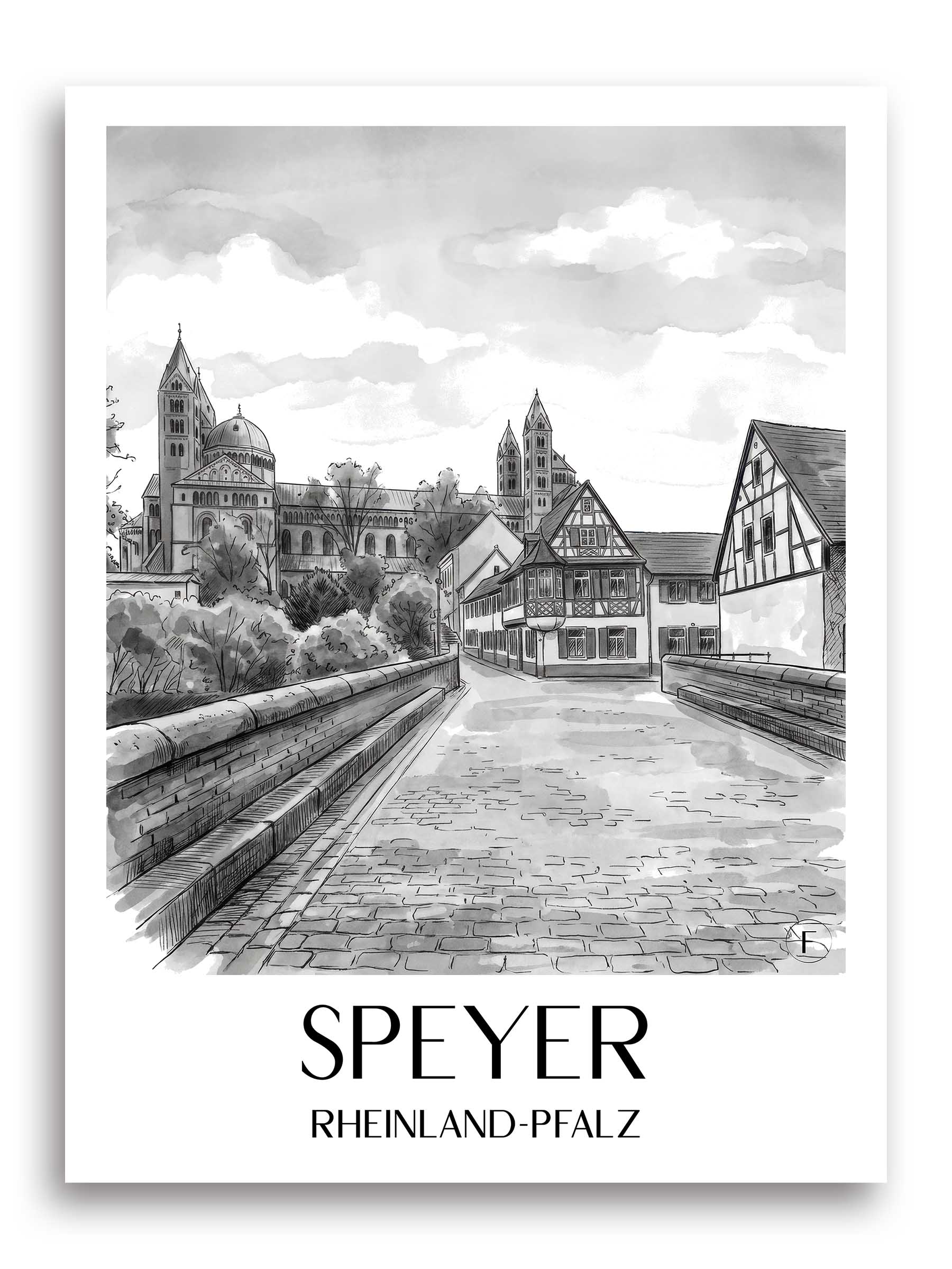 speyer-rheinland-pfalz-deutschland-poster-aquarell-schwarz-weiss