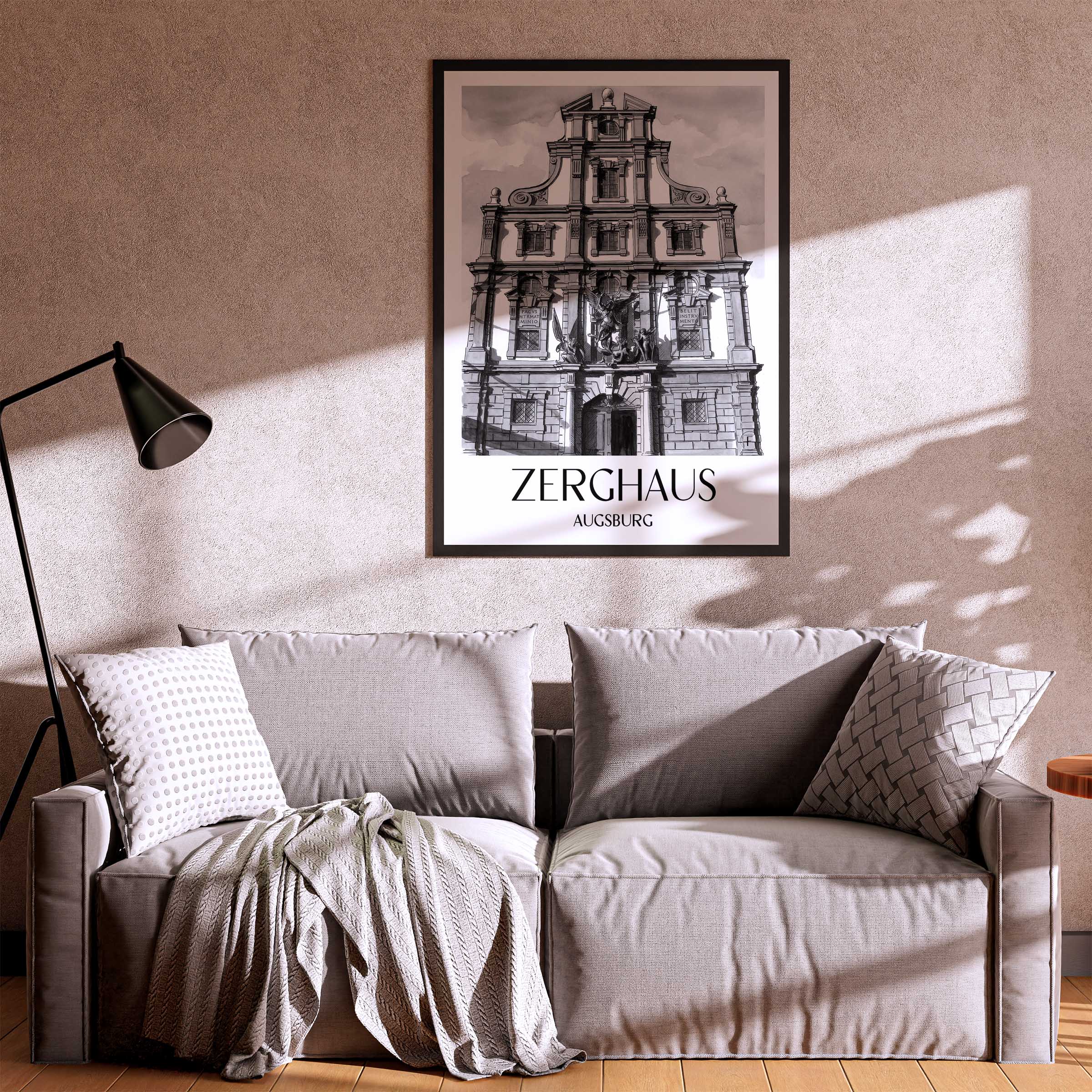 zerghaus-augsburg-deutschland-poster-aquarell-schwarz-weiss
