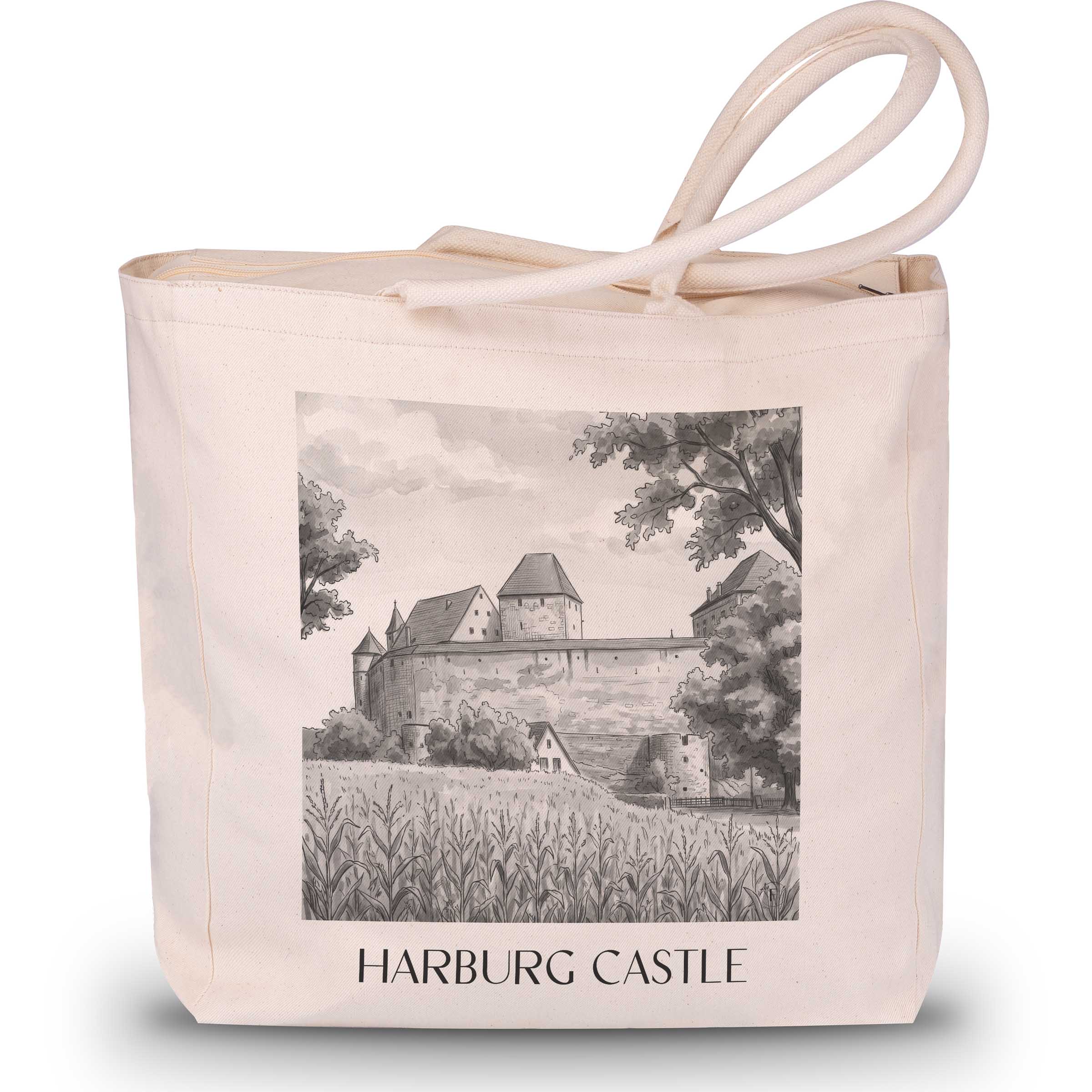 Burg Harburg Shopping Tasche - Schwaben - Deutschland Tote Bag - Einkaufstasche im Aquarell Schwarz-Weiß Stil