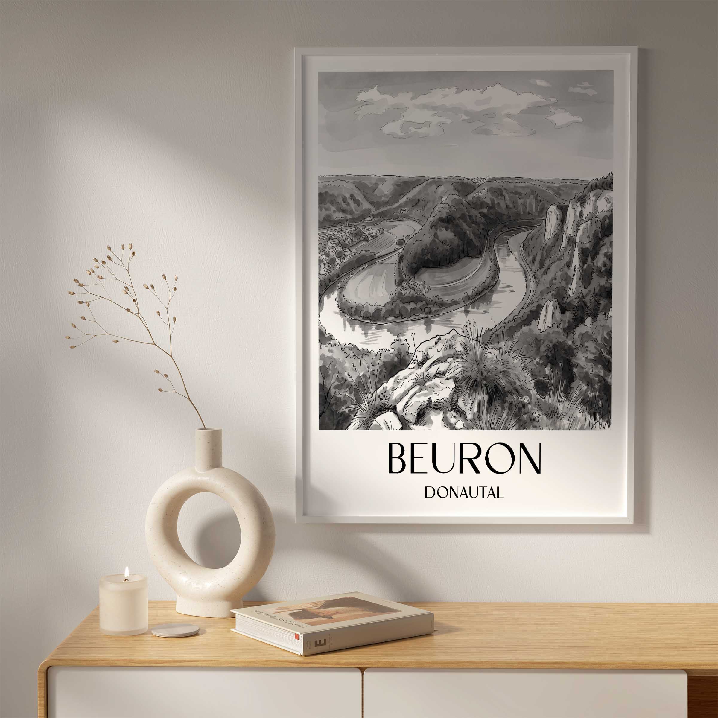 beuron-donautal-deutschland-poster-aquarell-schwarz-weiss