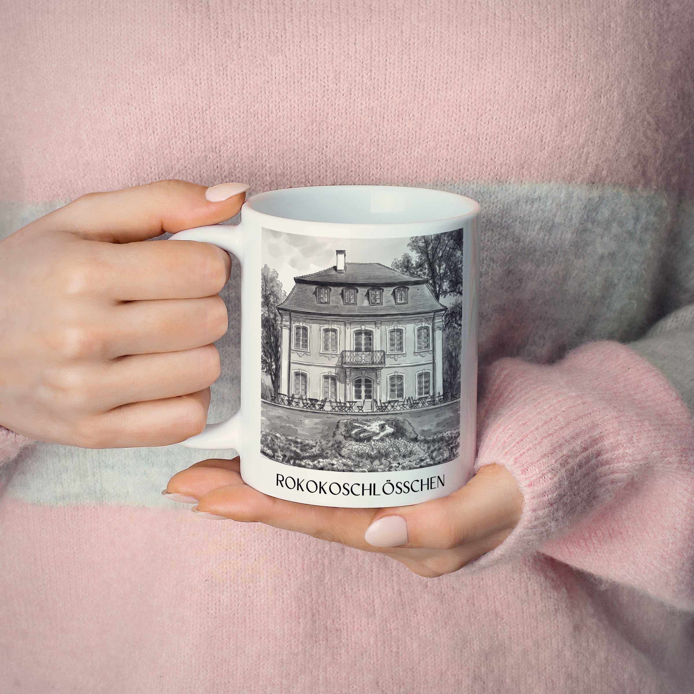 rokokoschlösschen-schwäbisch-gmünd-deutschland-kaffeebecher-aquarell-schwarz-weiss