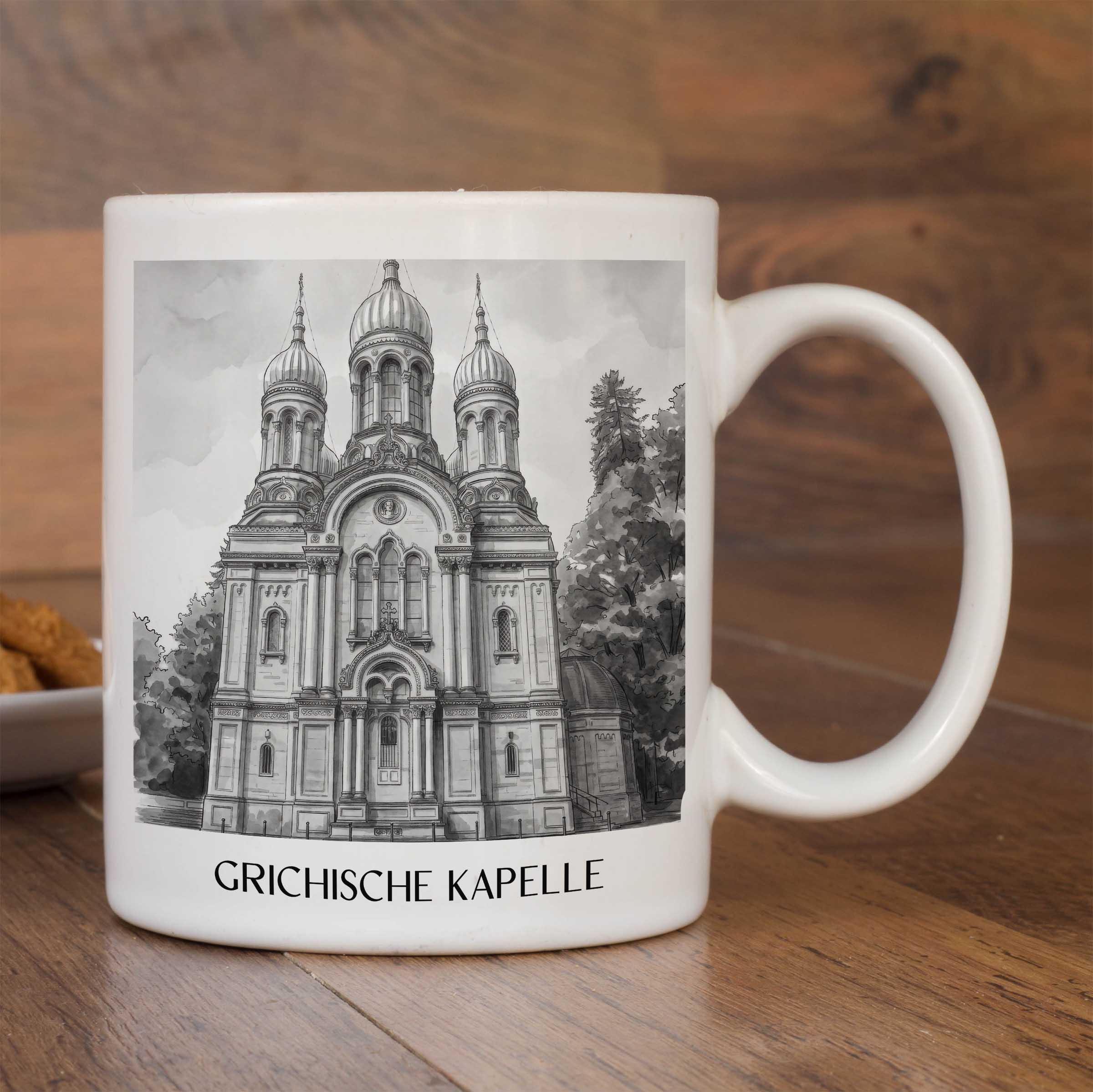 grichische-kapelle-wiesbaden-deutschland-kaffeebecher-aquarell-schwarz-weiss