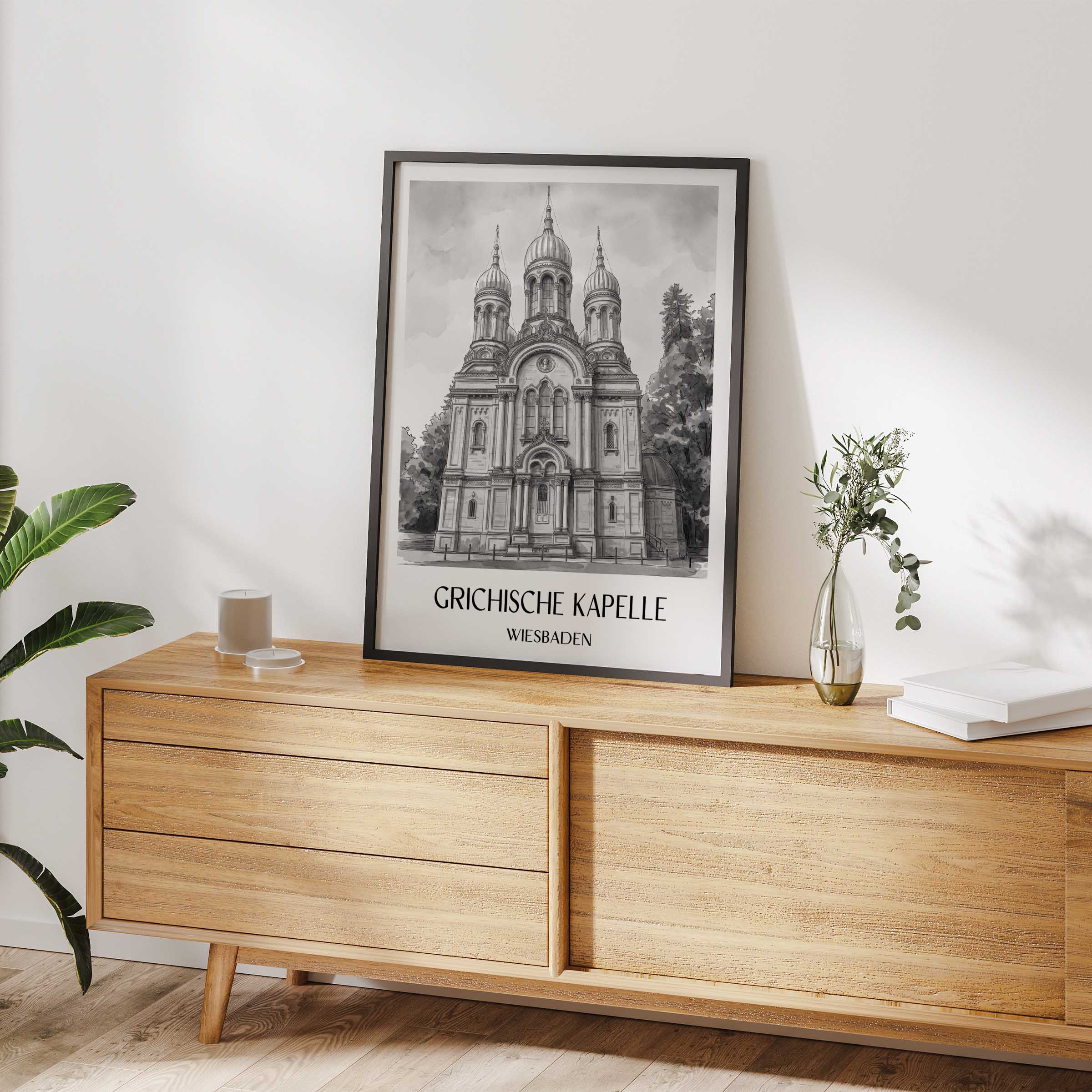grichische-kapelle-wiesbaden-deutschland-poster-aquarell-schwarz-weiss