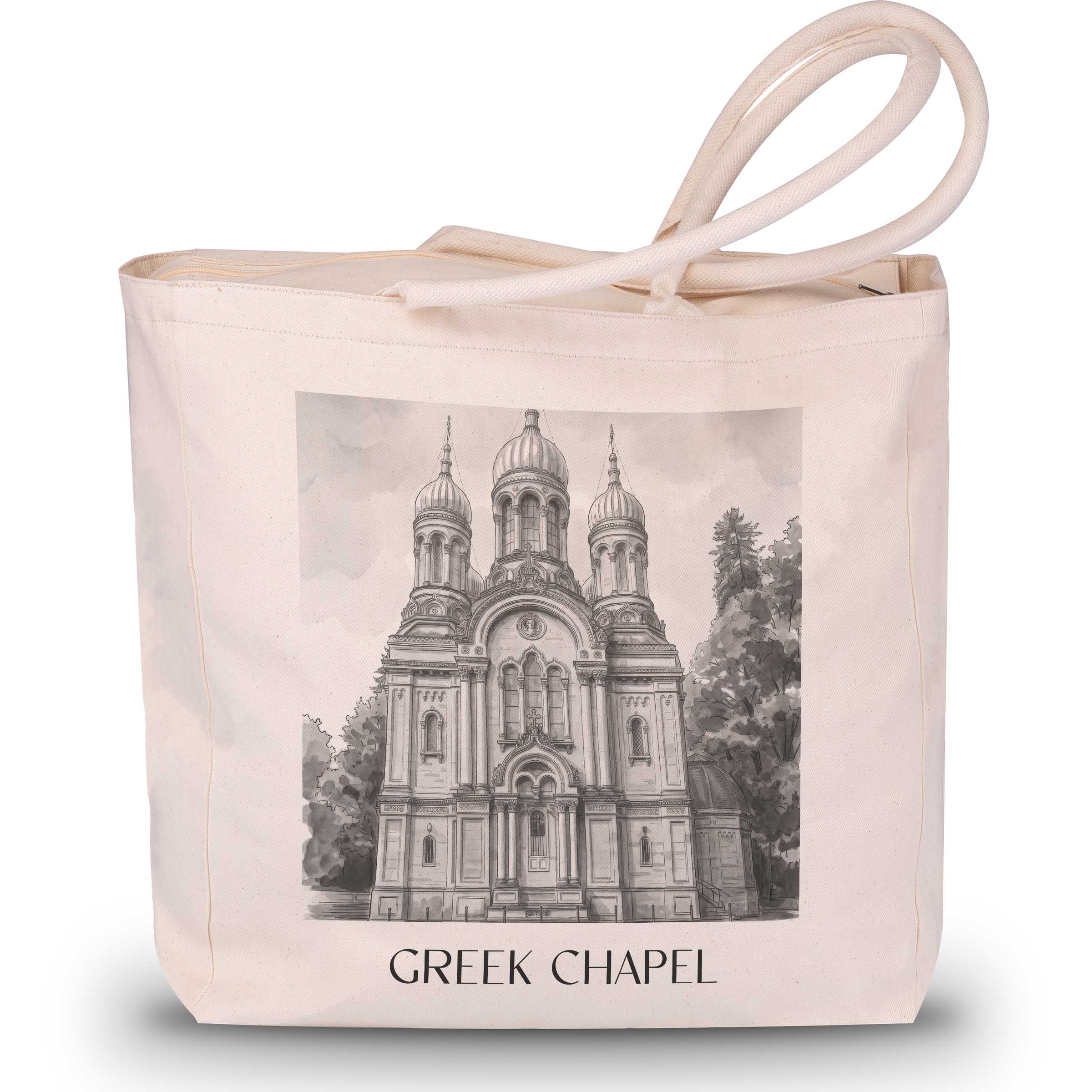 Grichische Kapelle Shopping Tasche - Wiesbaden - Deutschland Tote Bag - Einkaufstasche im Aquarell Schwarz-Weiß Stil