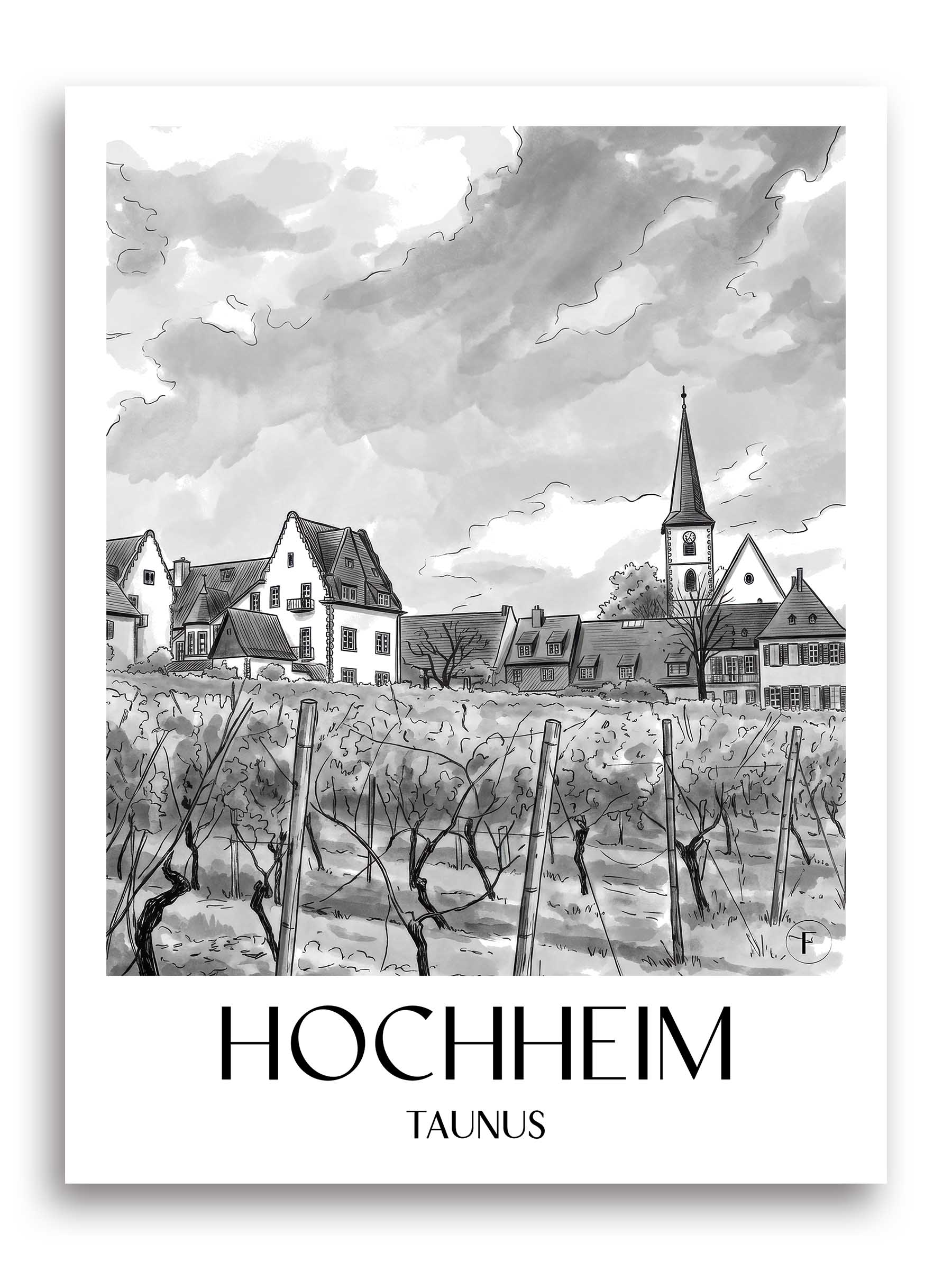 hochheim-taunus-deutschland-poster-aquarell-schwarz-weiss