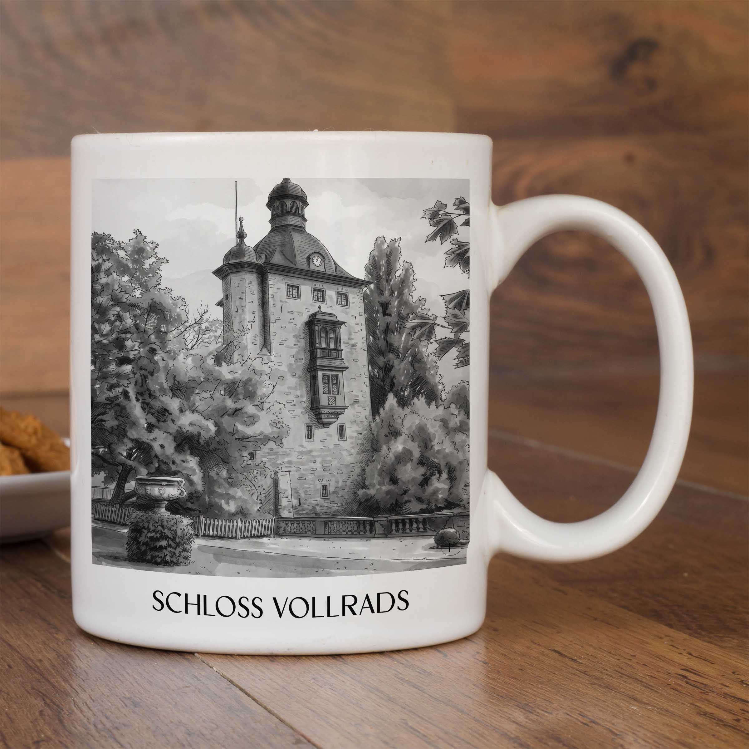 schloss-vollrads-rheingau-deutschland-kaffeebecher-aquarell-schwarz-weiss