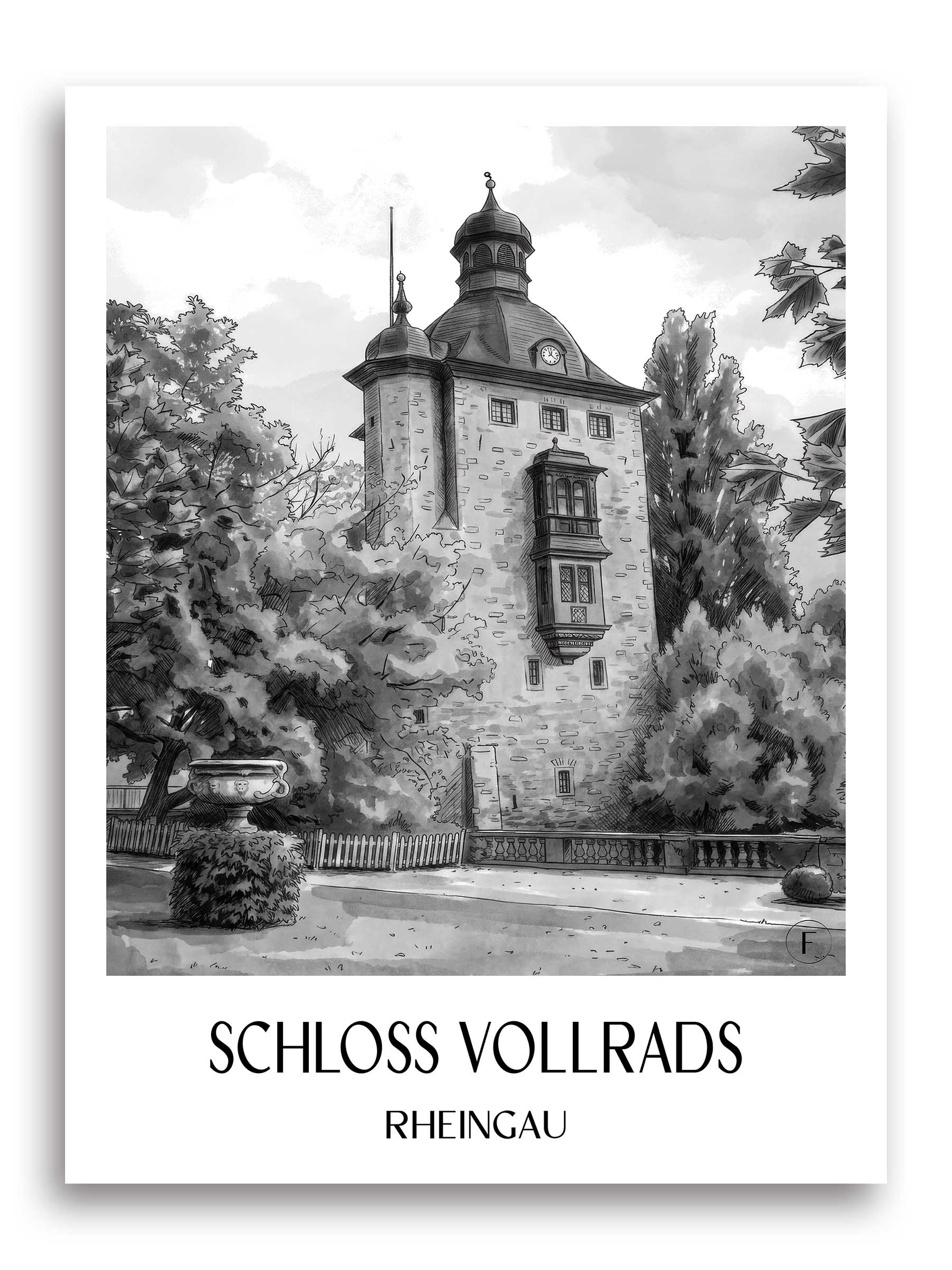 schloss-vollrads-rheingau-deutschland-poster-aquarell-schwarz-weiss