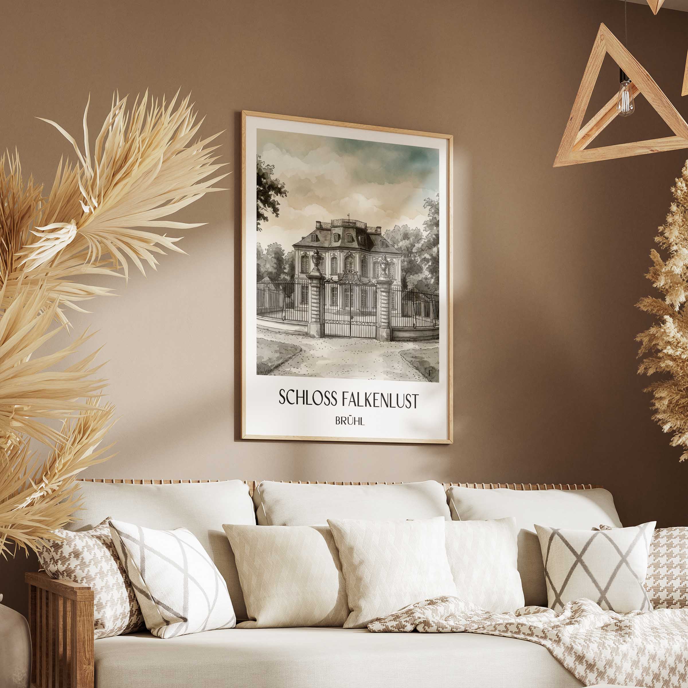 schloss-falkenlust-brühl-deutschland-poster-aquarell-schwarz-weiss